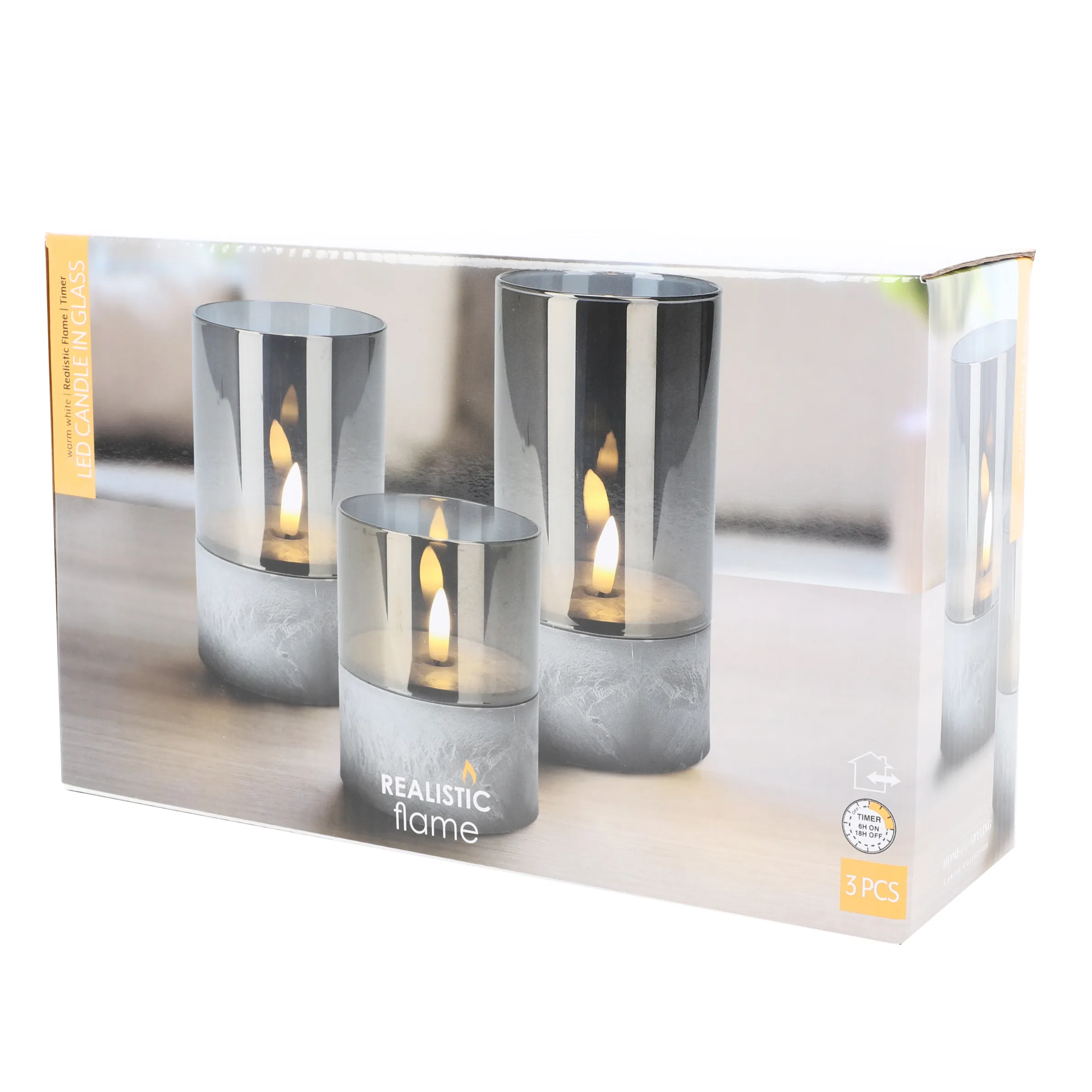 LED Kerzen 3er Set im Glas 12,5cm/15cm/10cm | GRAU | noSize | 886502-grau