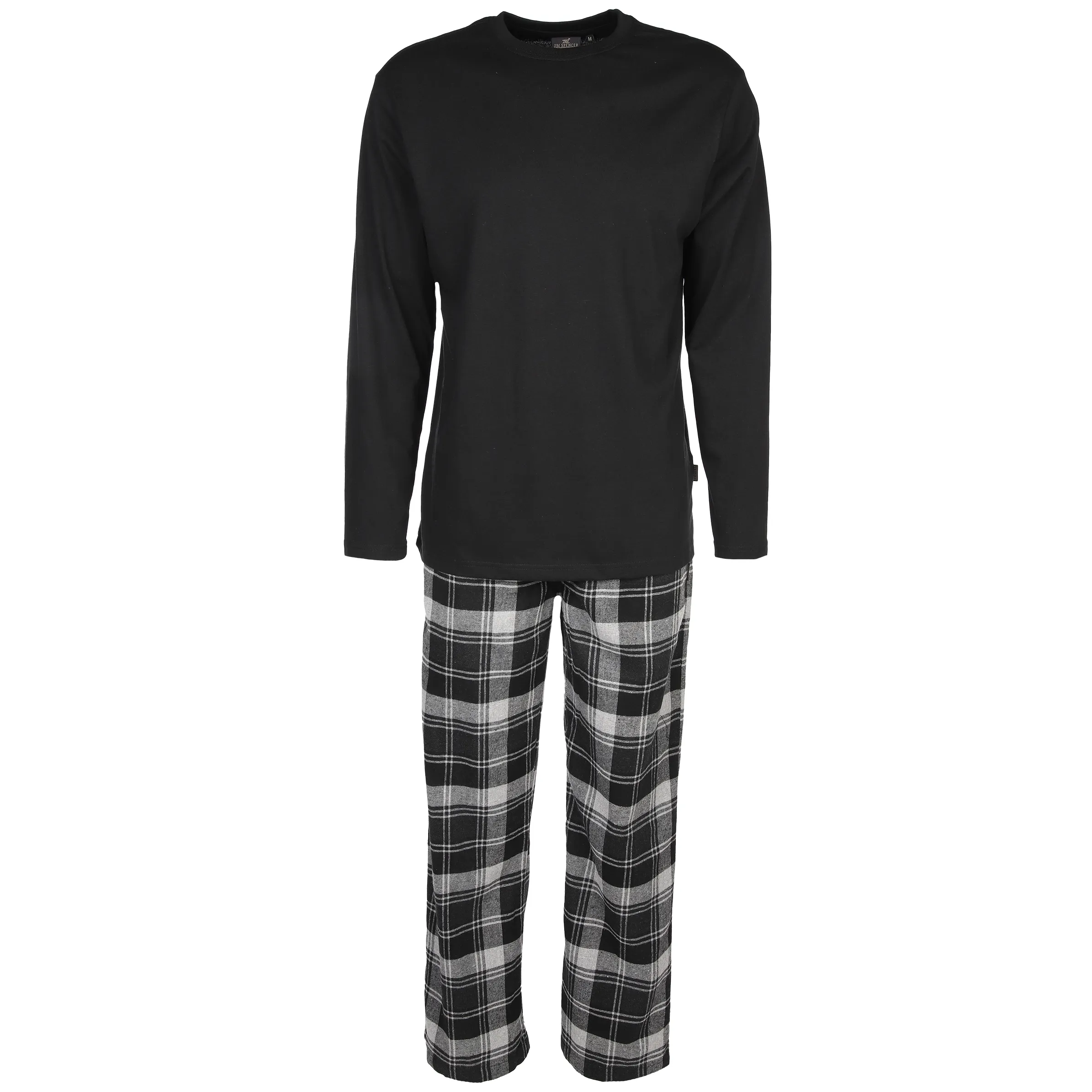 Jim Spencer He. Pyjama Flanell Hose karriert Shirt uni Schwarz 881546 BLACK 1