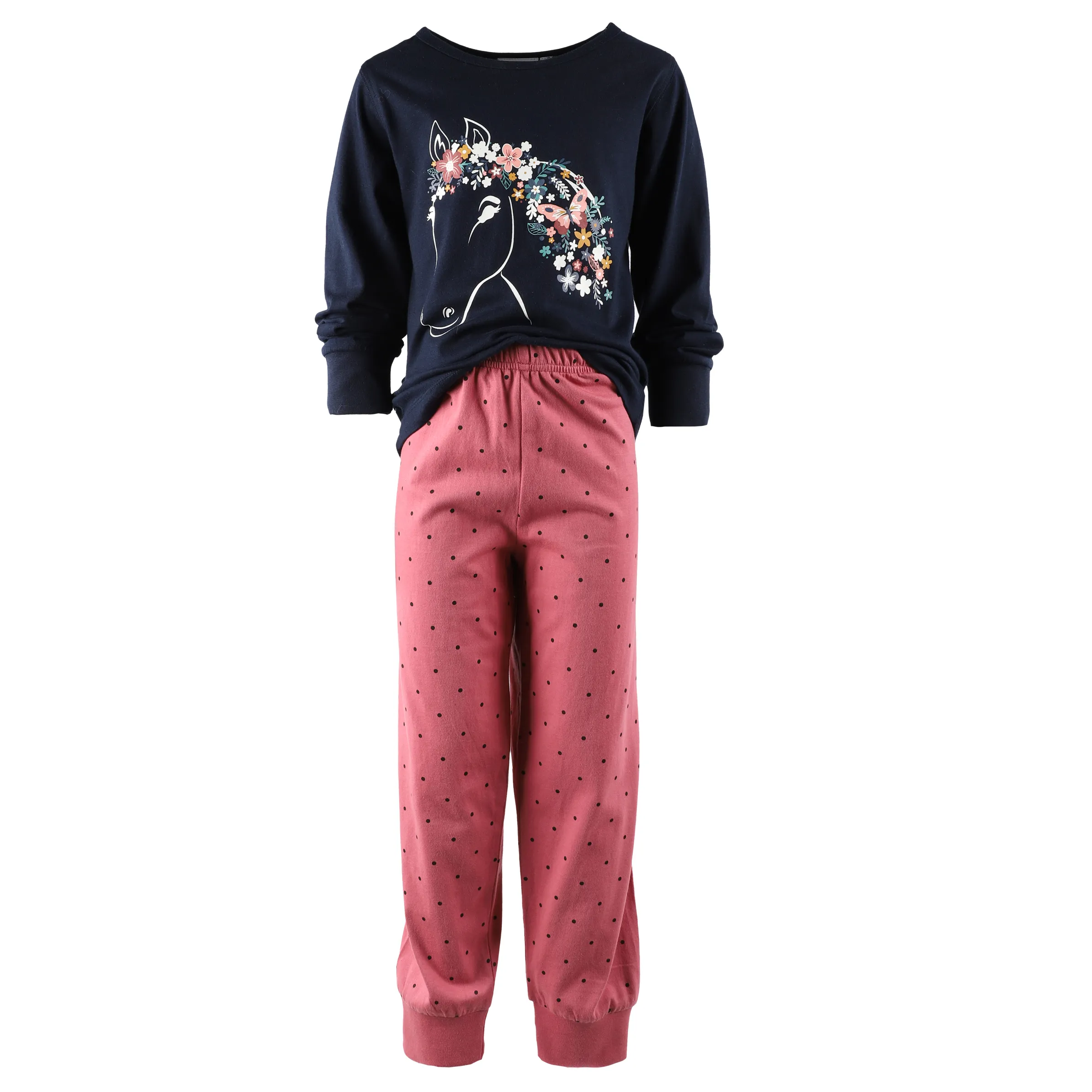 Stop + Go MG Schlafanzug Pferd+Blumen Blau 881312 NAVY/ROSA 3