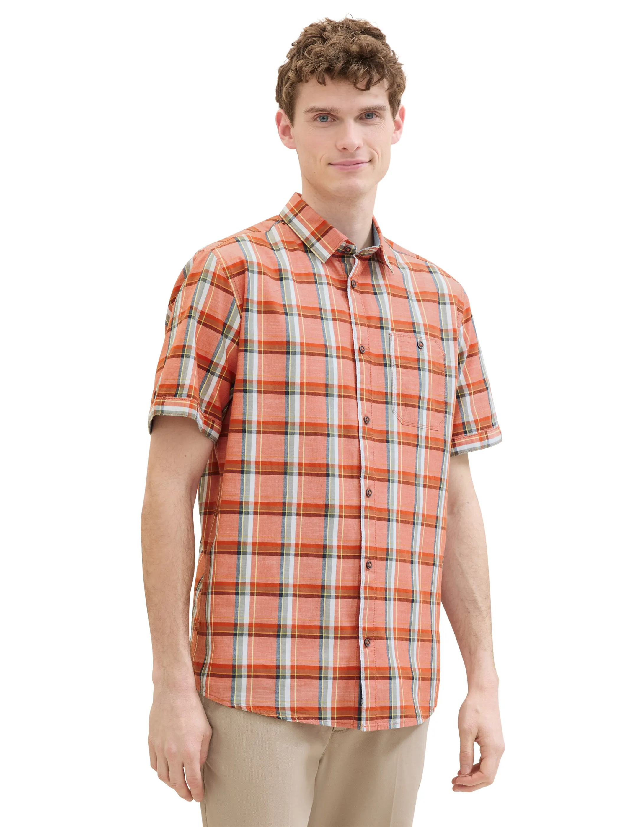 Tom Tailor 1040458 checked slubyarn shirt Orange 895696 35372 1