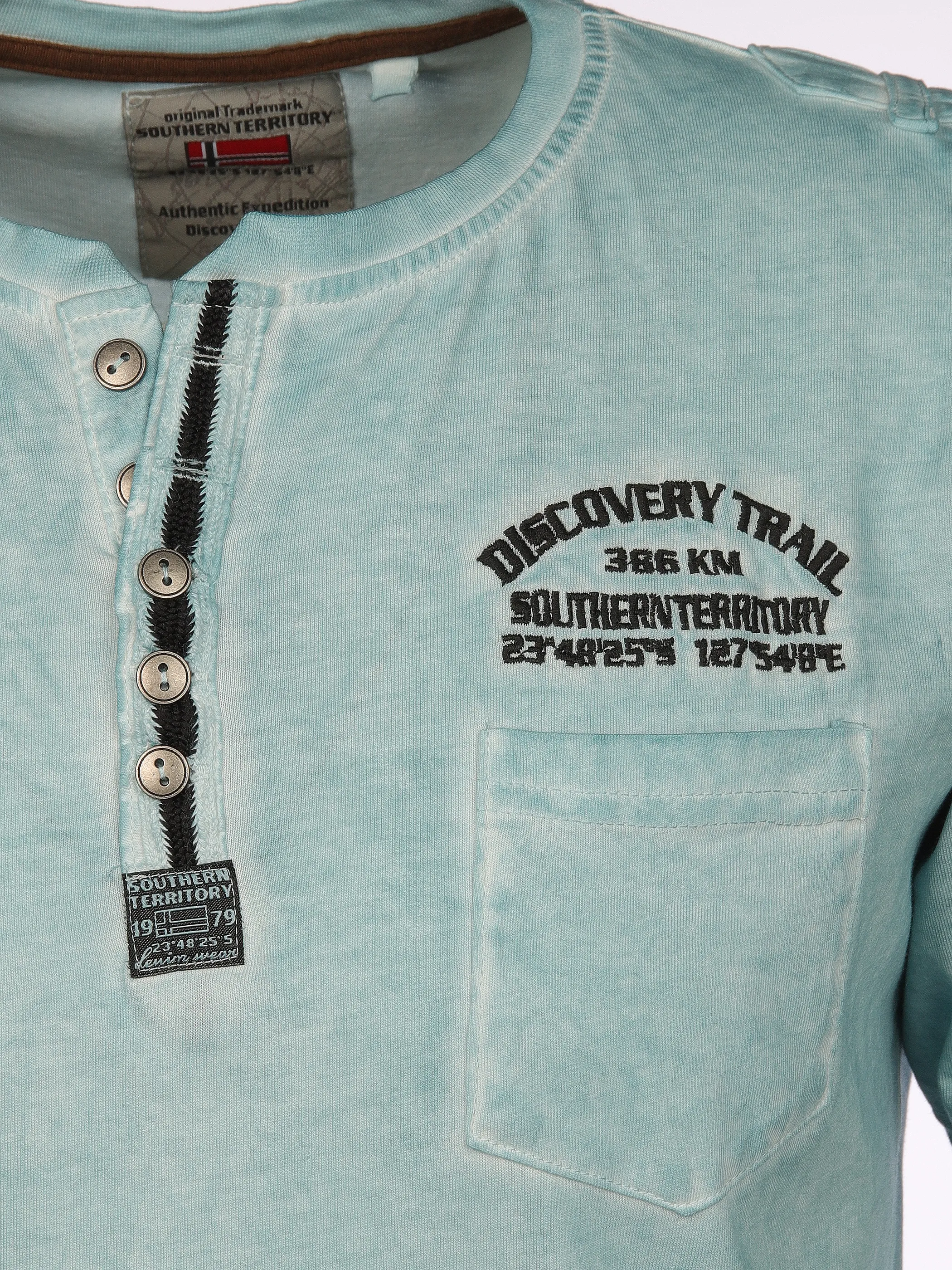 Southern Territory He. Henleyshirt 1/2 Arm washer Blau 910643 AQUA 3
