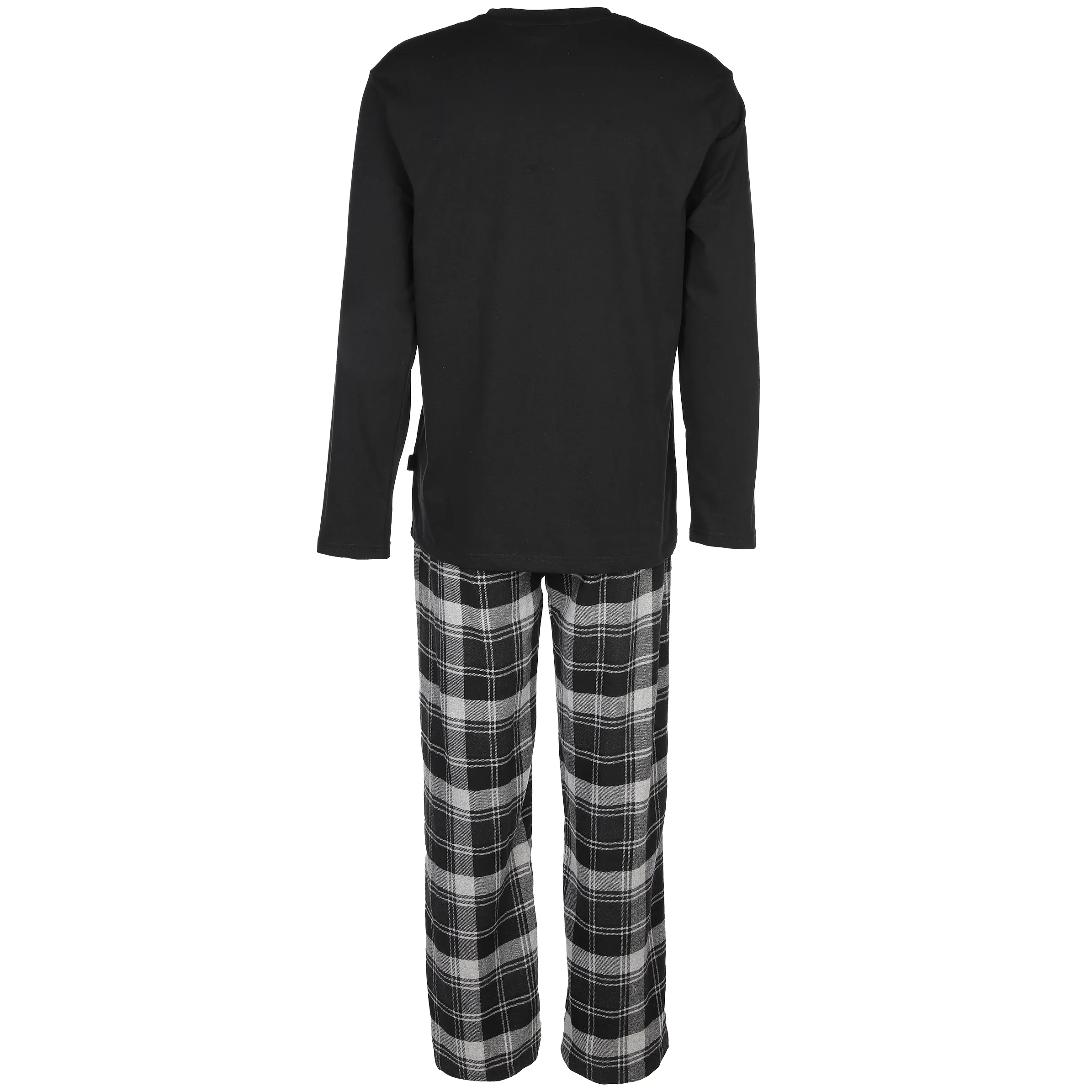 Jim Spencer He. Pyjama Flanell Hose karriert Shirt uni Schwarz 881546 BLACK 2