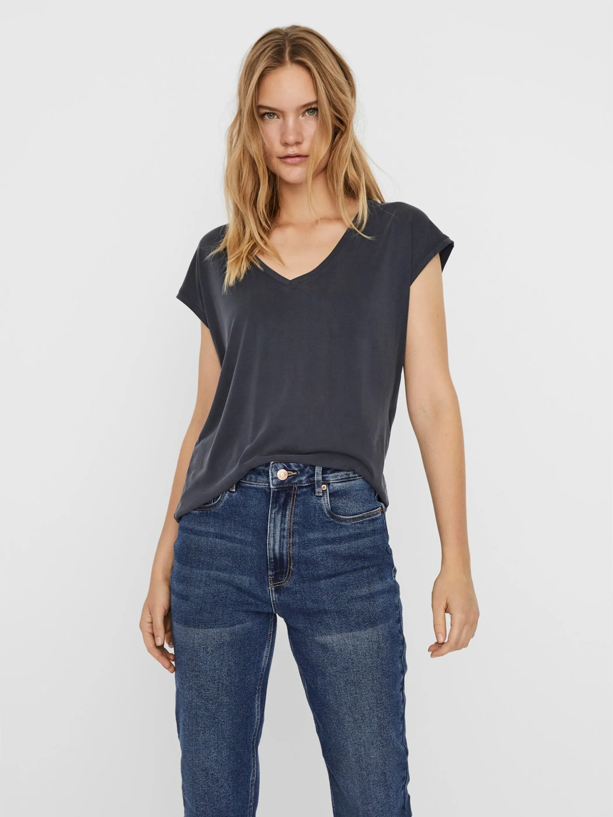 Vero Moda 10247666 VMFILLI SS V-NECK TEE Schwarz 852231 175605 2