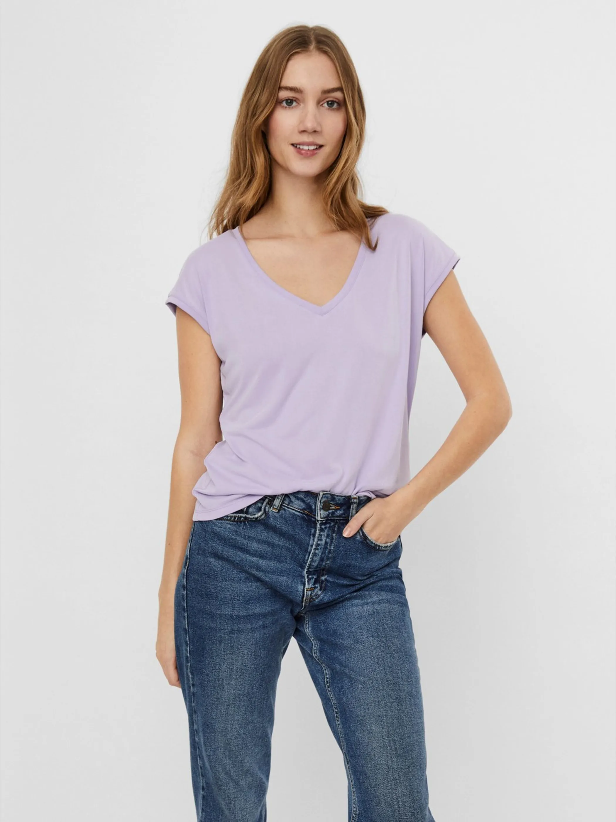 Vero Moda 10247666 VMFILLI SS V-NECK TEE Lila 852231 215451 2