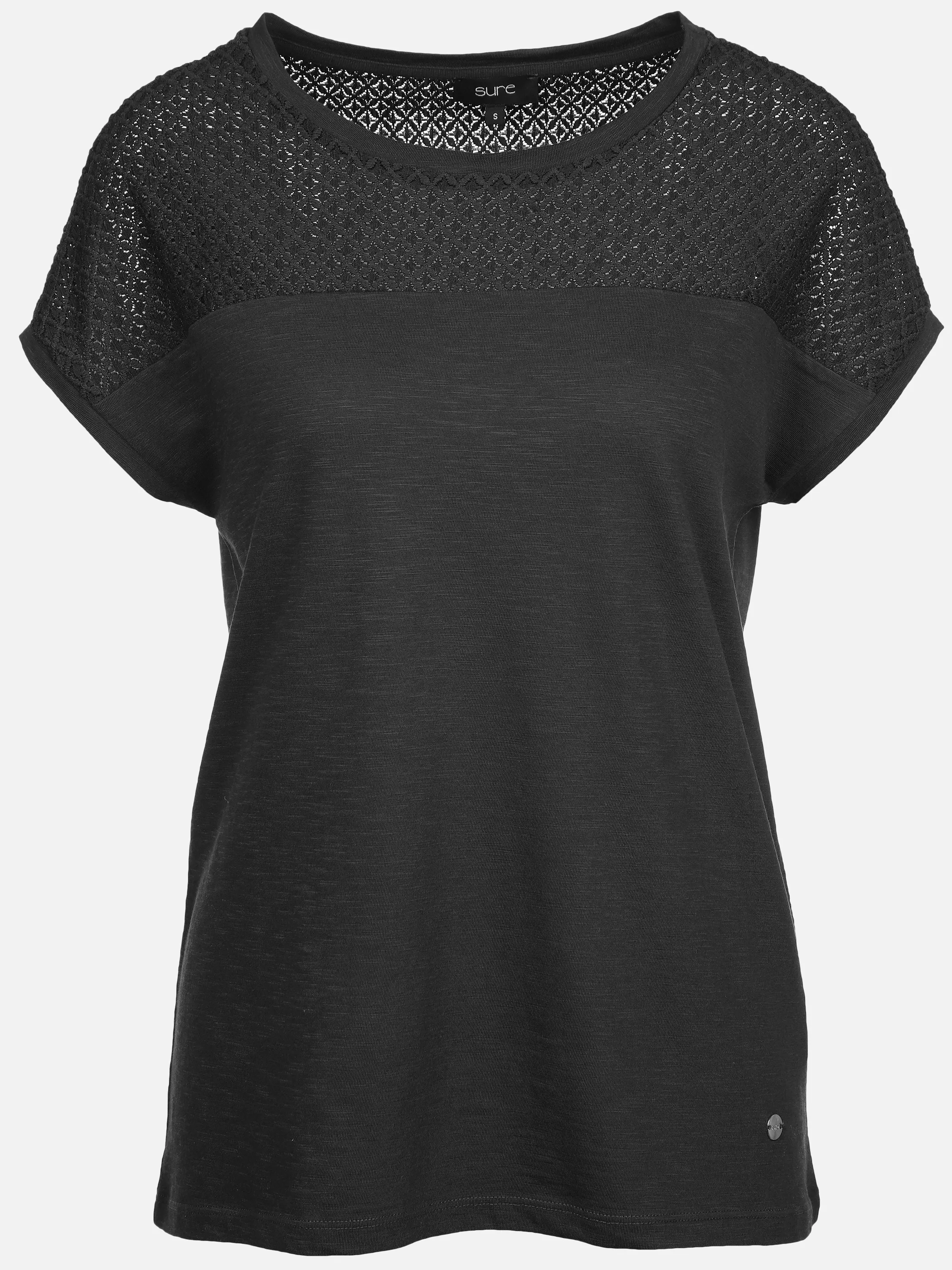 Sure Da-T-Shirt m. Materialmix Schwarz 889907 SCHWARZ 1