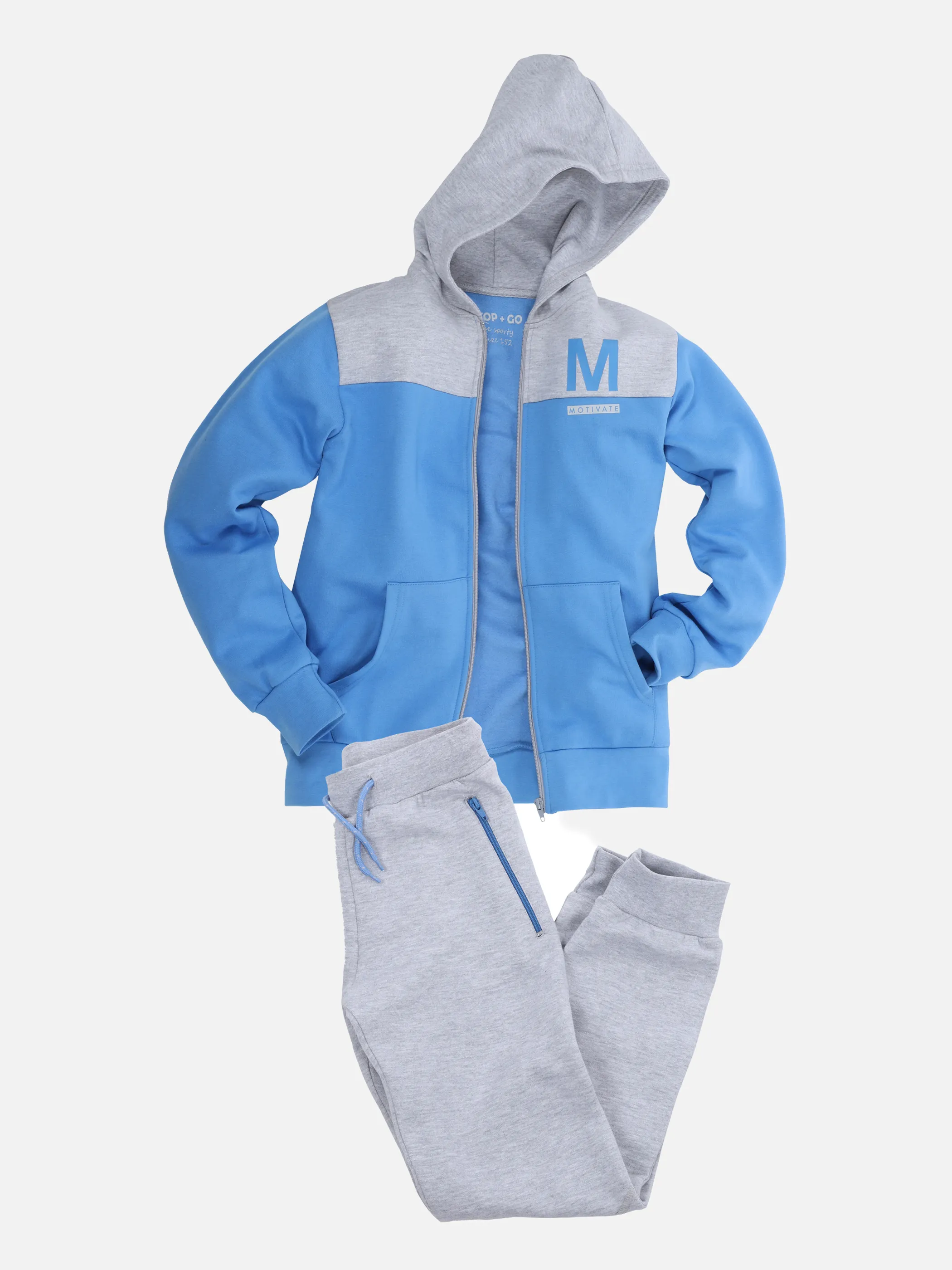 Stop + Go Kn-Jogginganzug m. Kapuze Grau 860602 GREY/BLUE 1 Stop + Go Kn-Jogginganzug m. Kapuze Grau 860602 GREY/BLUE 1