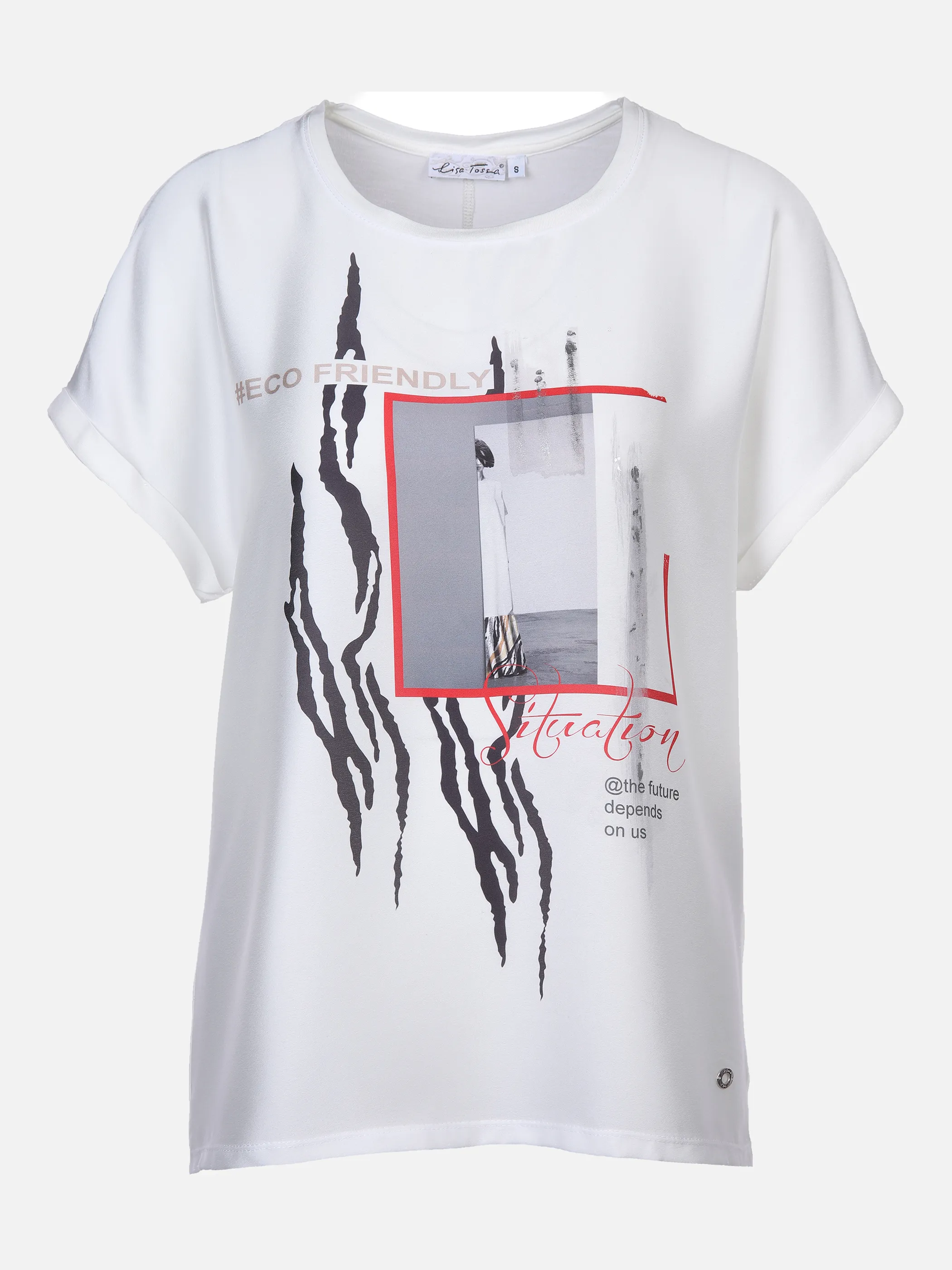 Lisa Tossa Da-T-Shirt mit Folienprint Weiß 878260 OFFWHITE 1 Lisa Tossa Da-T-Shirt mit Folienprint Weiß 878260 OFFWHITE 1