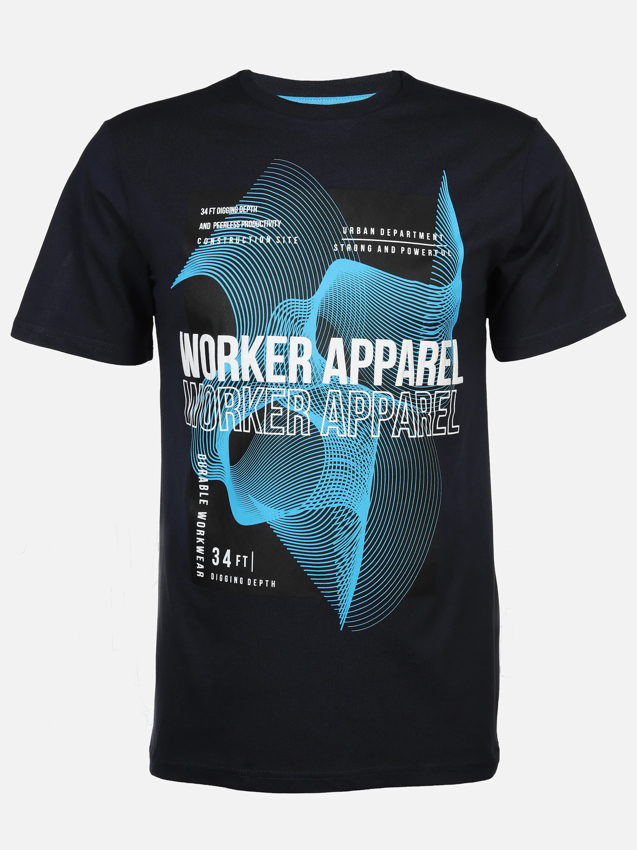 Worker He. T-Shirt 1/2 Arm Druck Blau 890466 NAVY 1