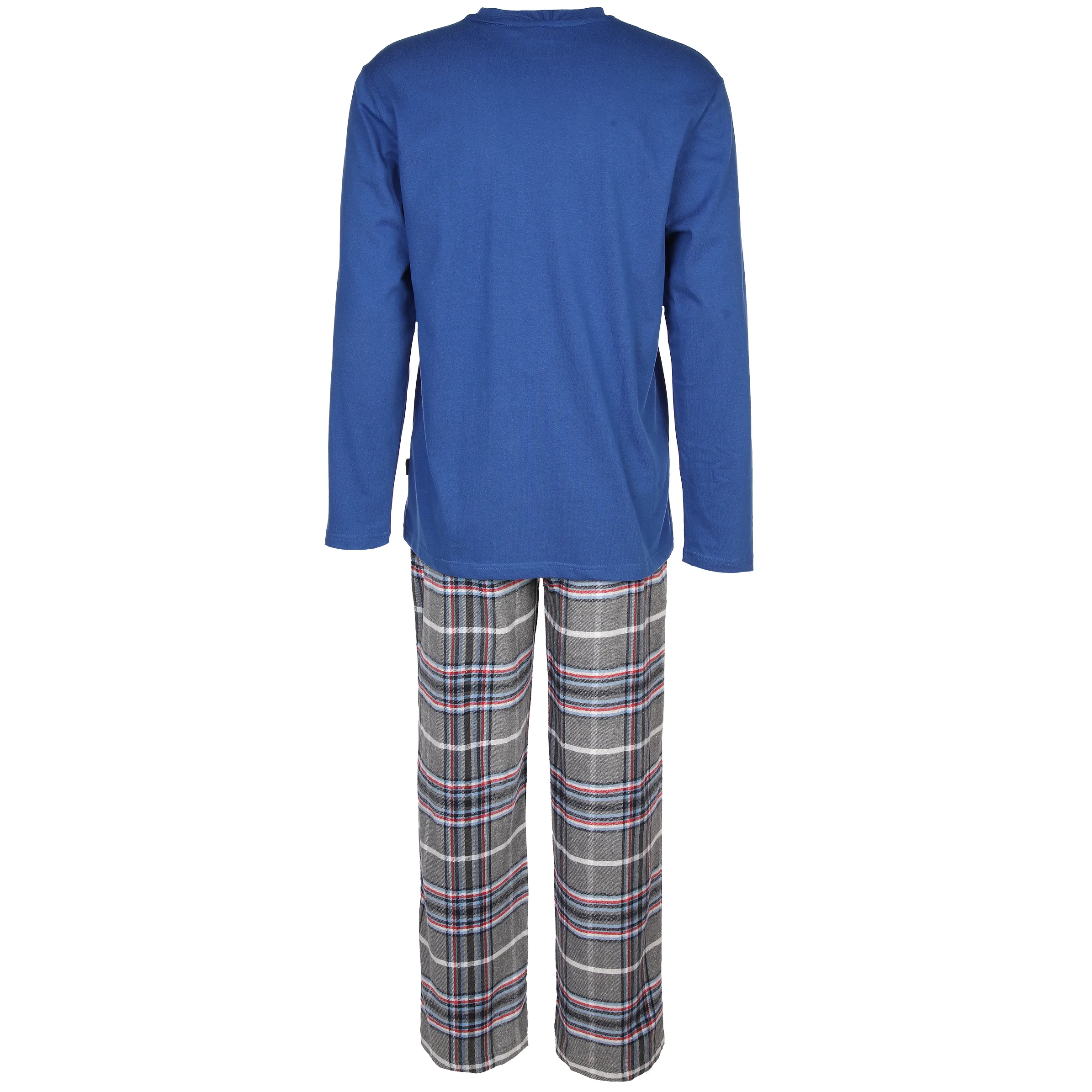 Jim Spencer He. Pyjama Flanell Hose karriert Shirt uni Blau 881546 ROYAL 2