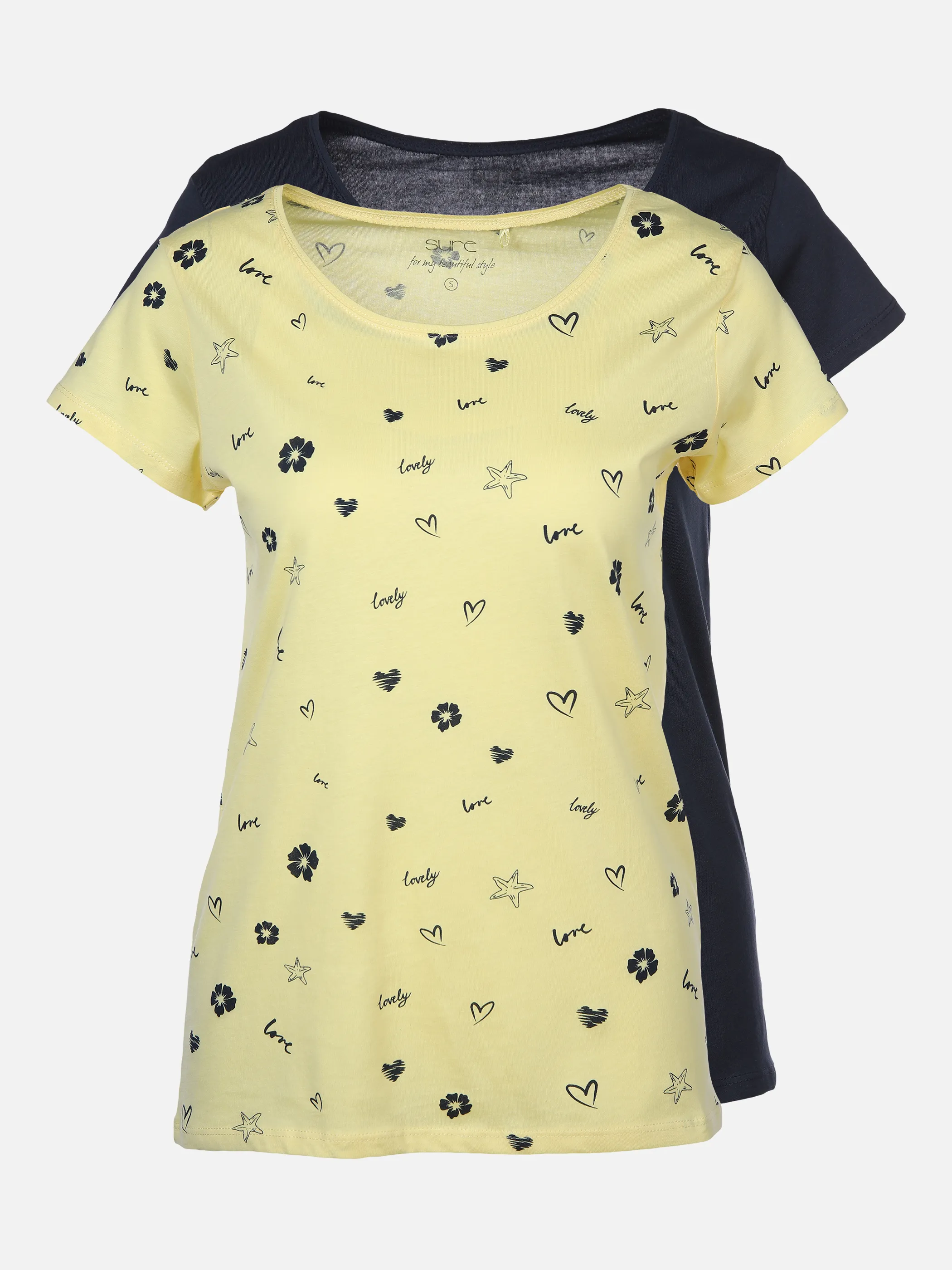 Sure Da-T-Shirt 2er-Pack Druck/Uni Gelb 875240 VAN/NAVY 1 Sure Da-T-Shirt 2er-Pack Druck/Uni Gelb 875240 VAN/NAVY 1
