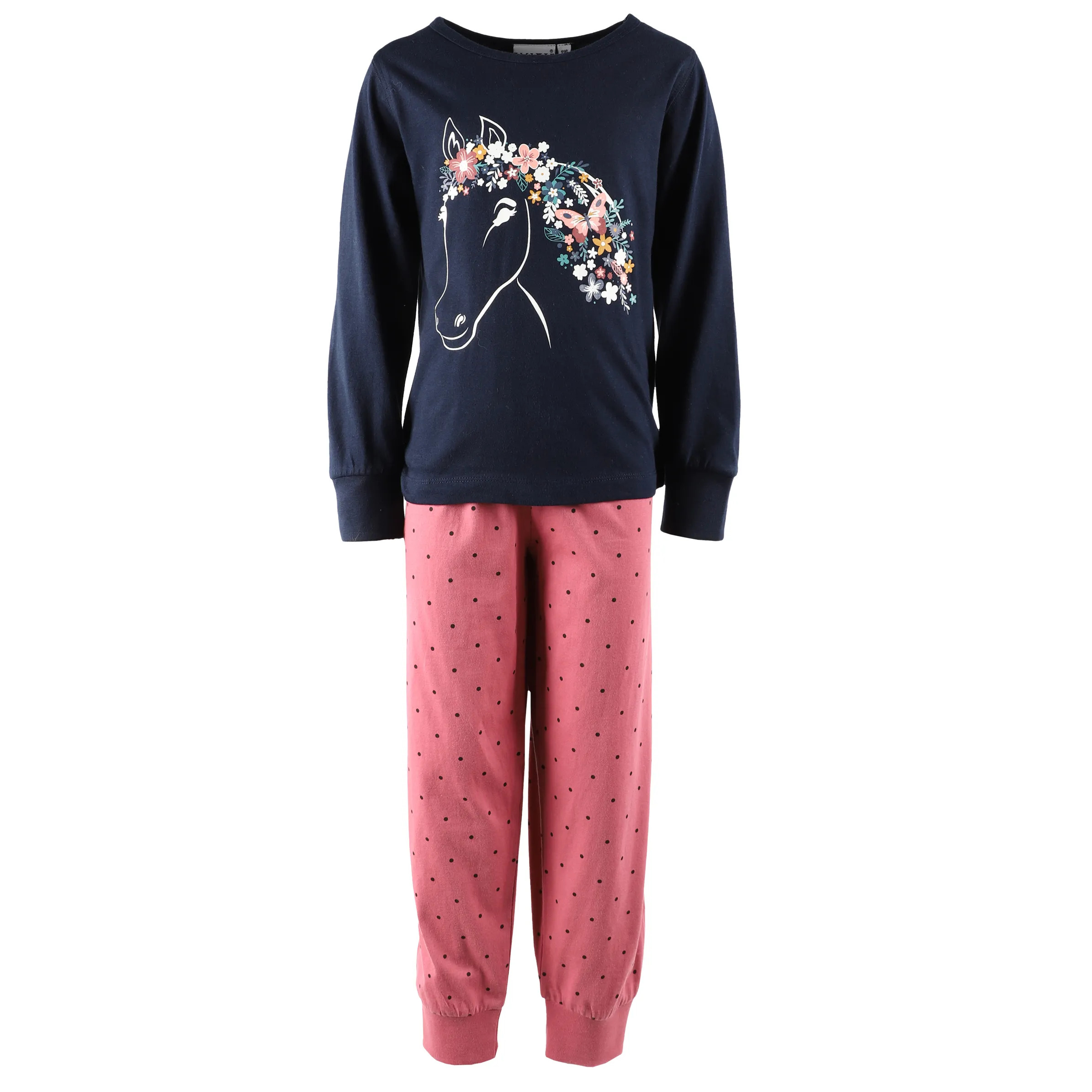 Stop + Go MG Schlafanzug Pferd+Blumen Blau 881312 NAVY/ROSA 1