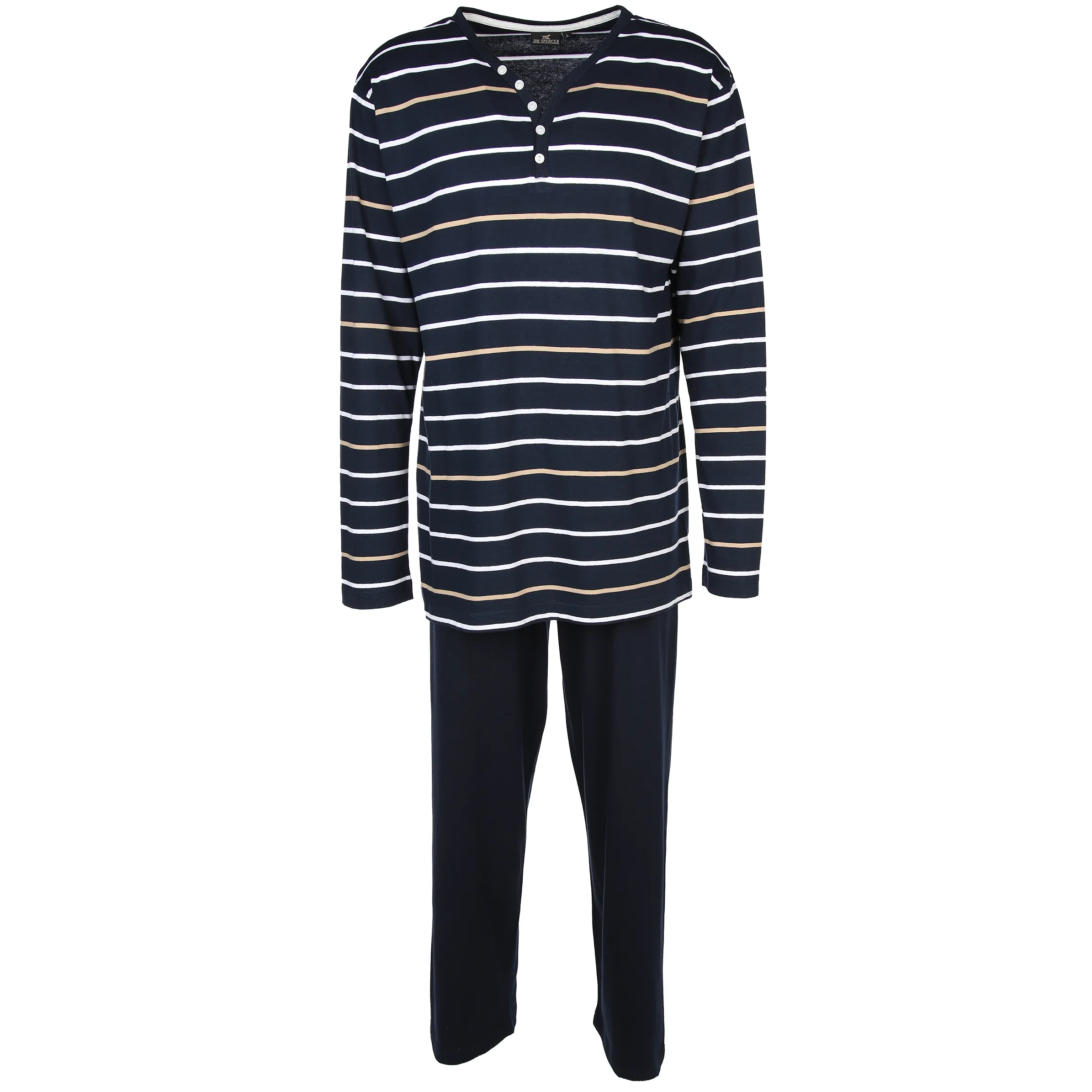 Jim Spencer He. Pyjama lang gestreift Sera Blau 881543 NAVY/CAMEL 1