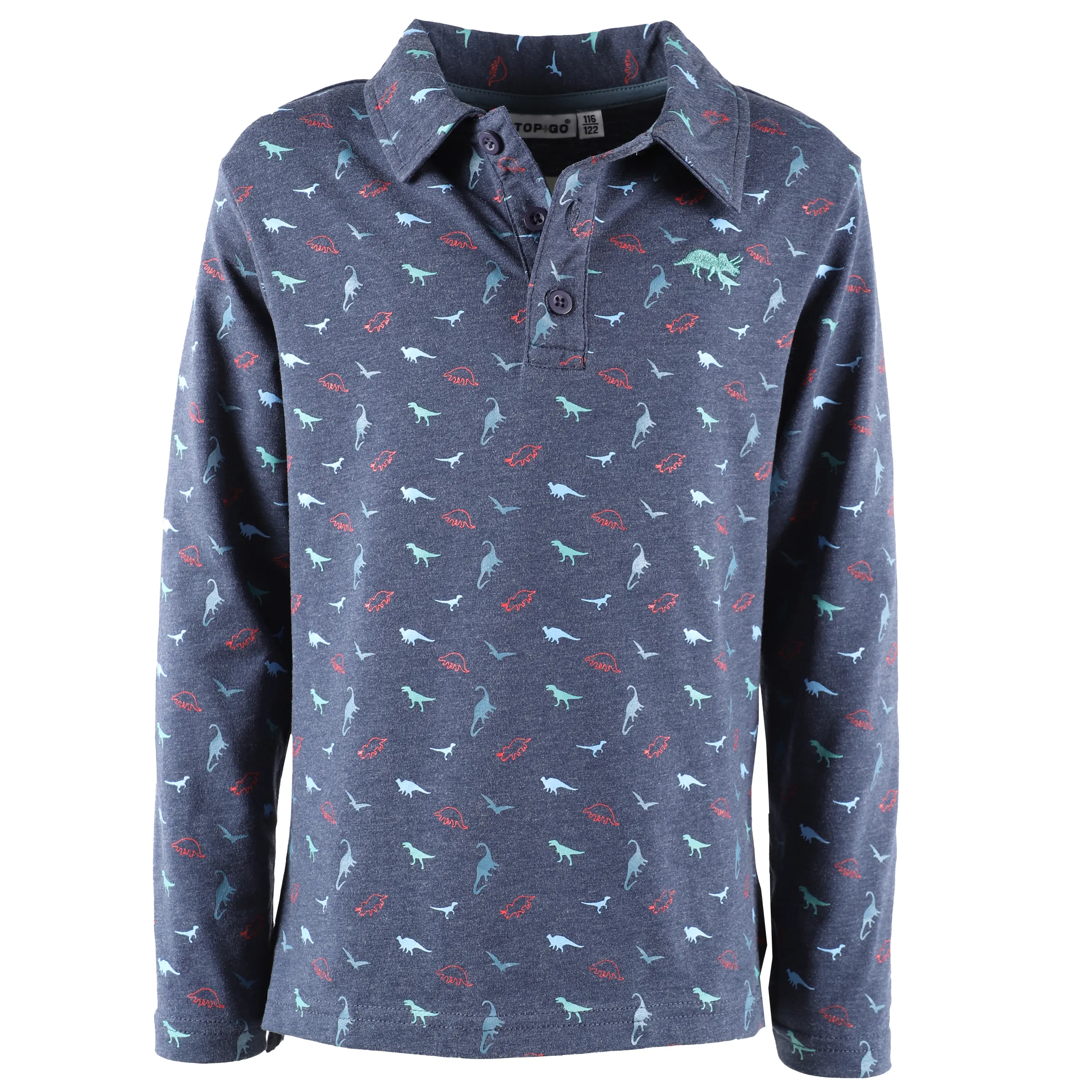 Stop + Go KJ Polo Longsleeve in navy mit AOP Dinos Blau 881653 NAVY 1