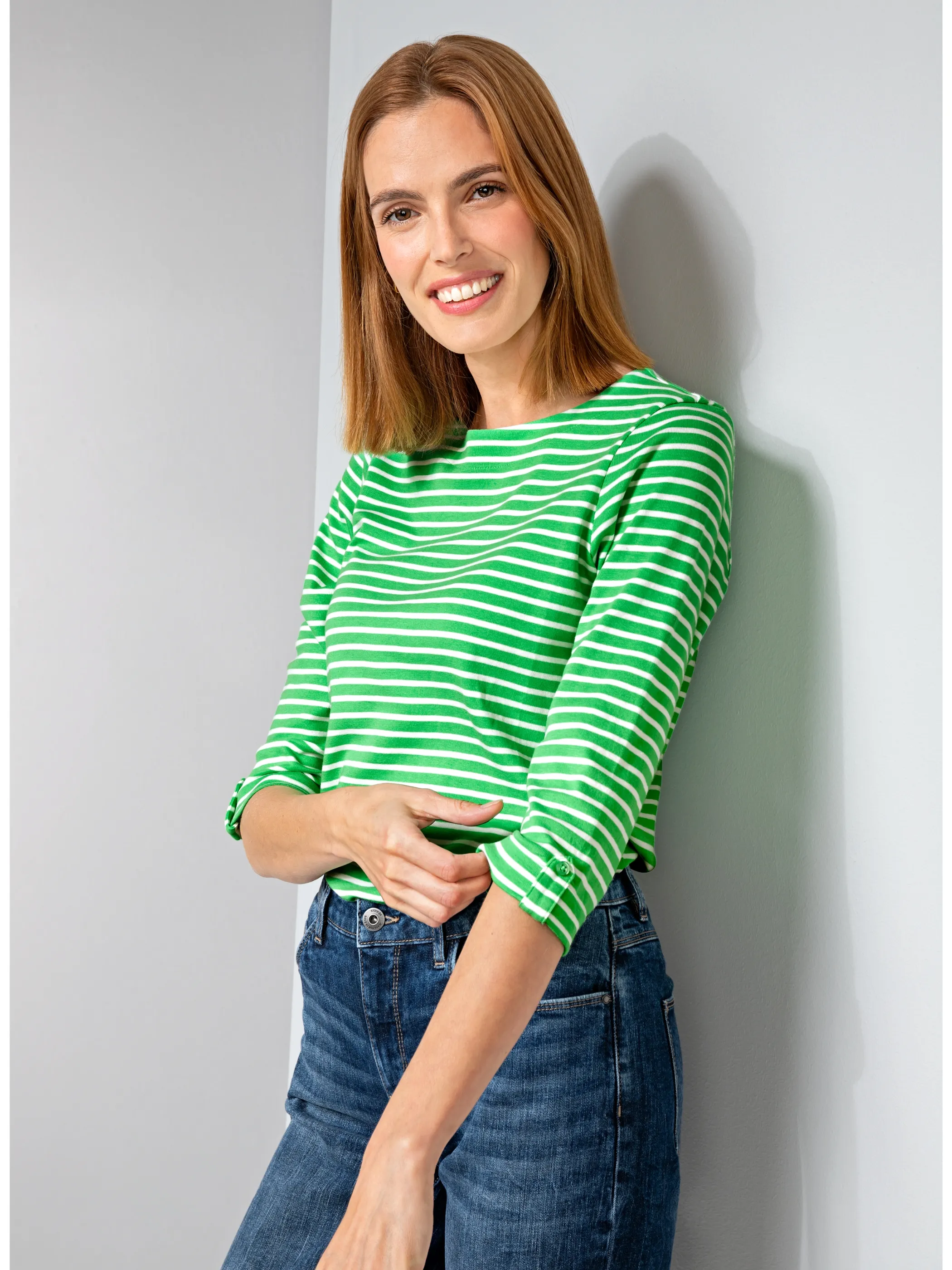 Sure Da-Streifenshirt m. 3/4 Arm Grün 889307 GREEN OFF 5