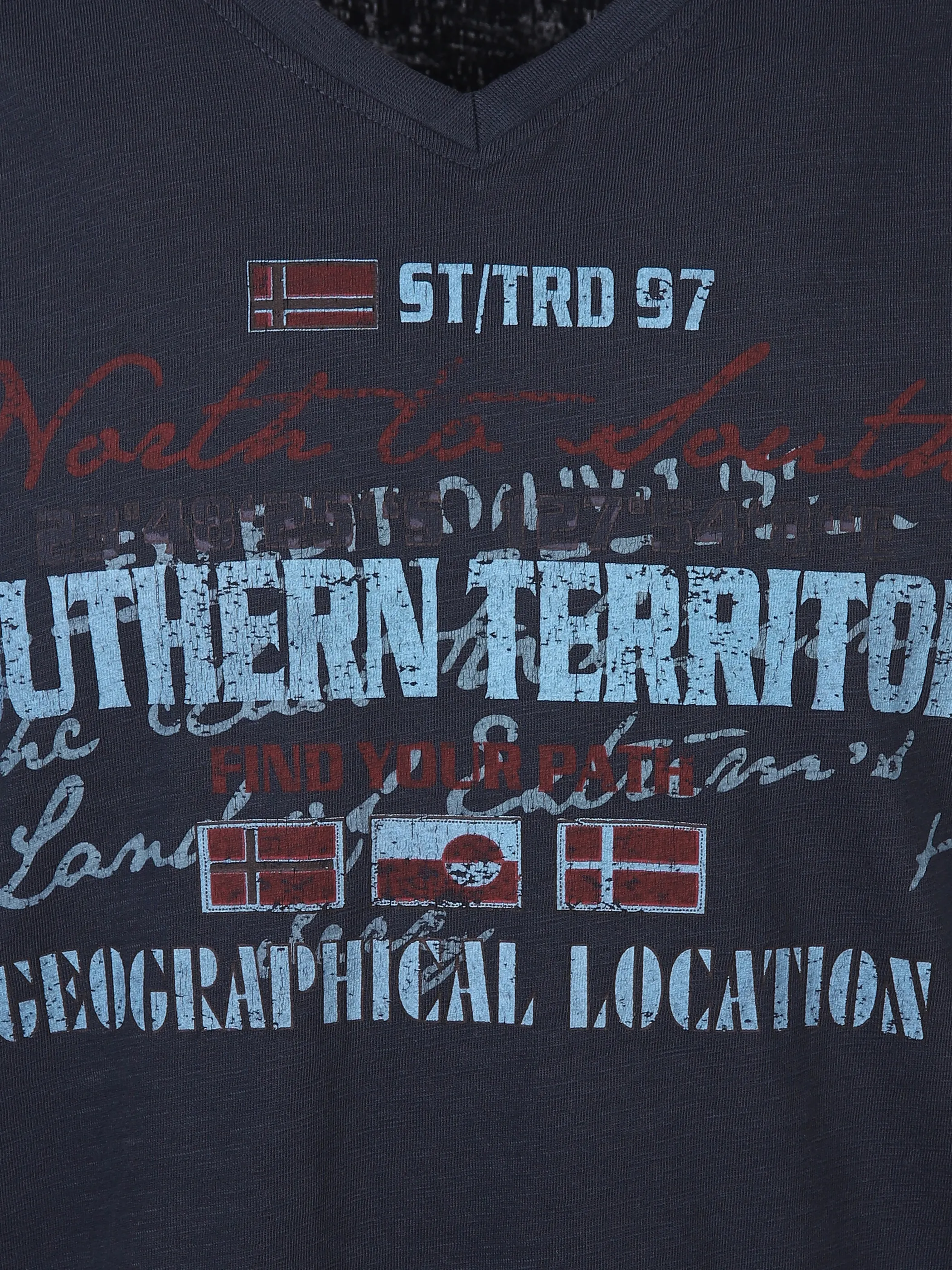 Southern Territory He. T-Shirt 1/2 Arm washer print Blau 878481 NAVY 3
