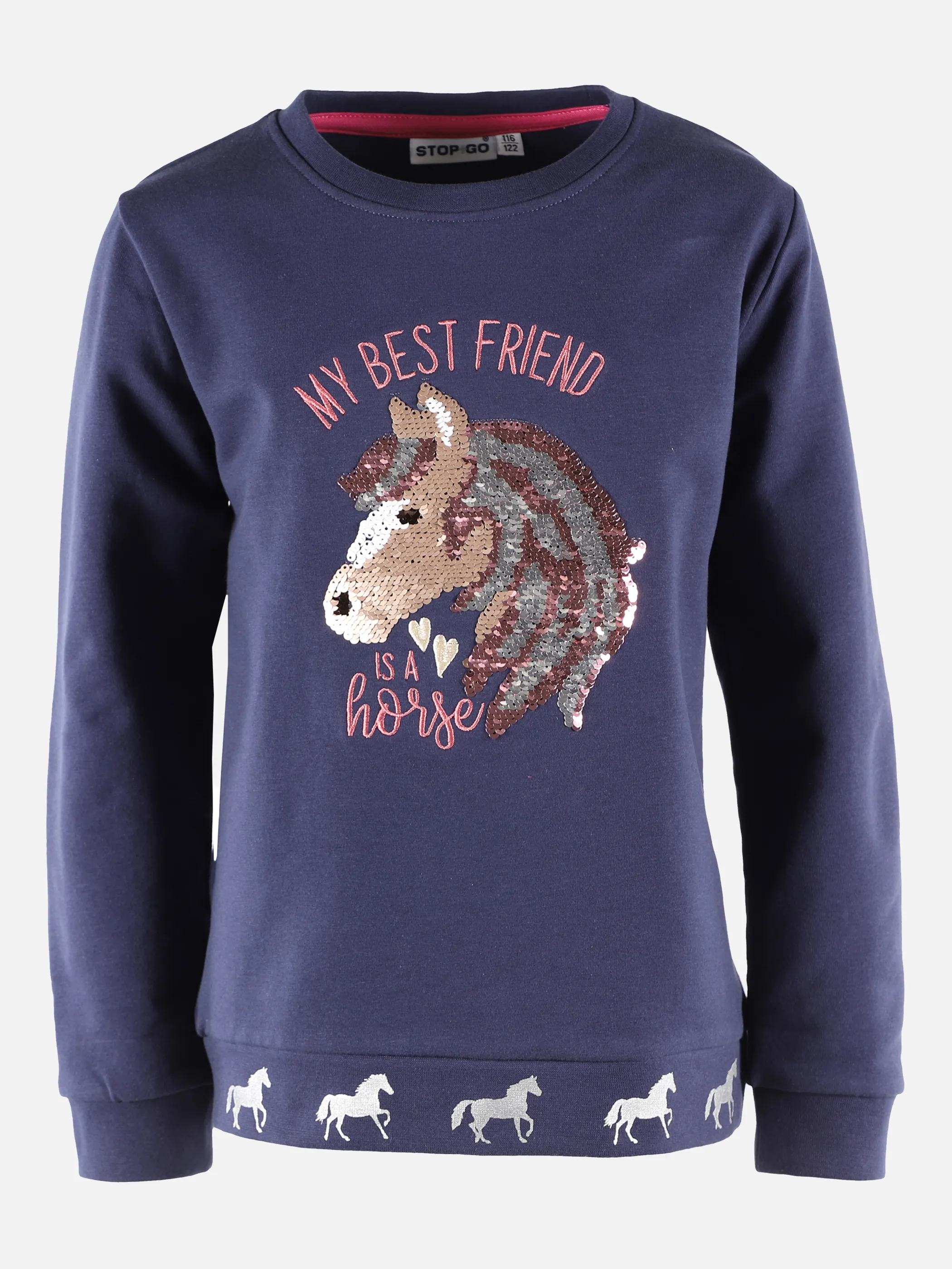 Stop + Go KM Sweater in navy mit Pferde Druck Blau 881563 NAVY 1 Stop + Go KM Sweater in navy mit Pferde Druck Blau 881563 NAVY 1