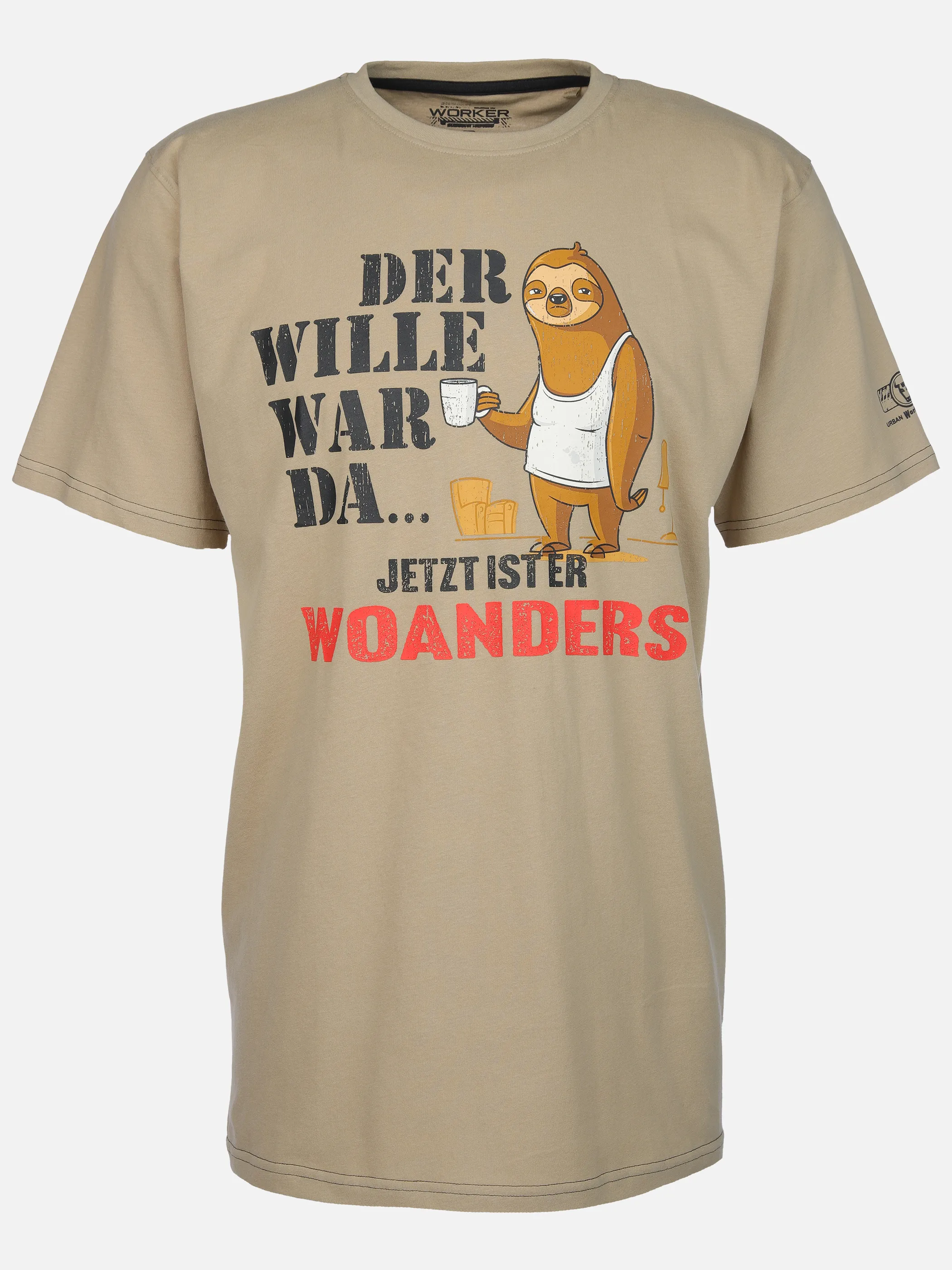 Worker He. T-Shirt 1/2 Arm Sprüche Beige 907751 SAND 1