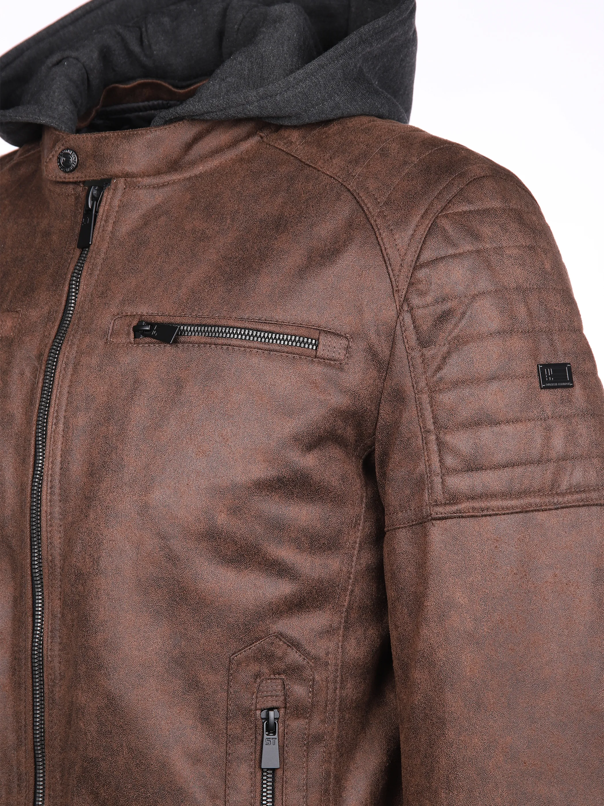 Southern Territory He. PU-Bikerjacke Kapuze braun Braun 888338 BROWN 4