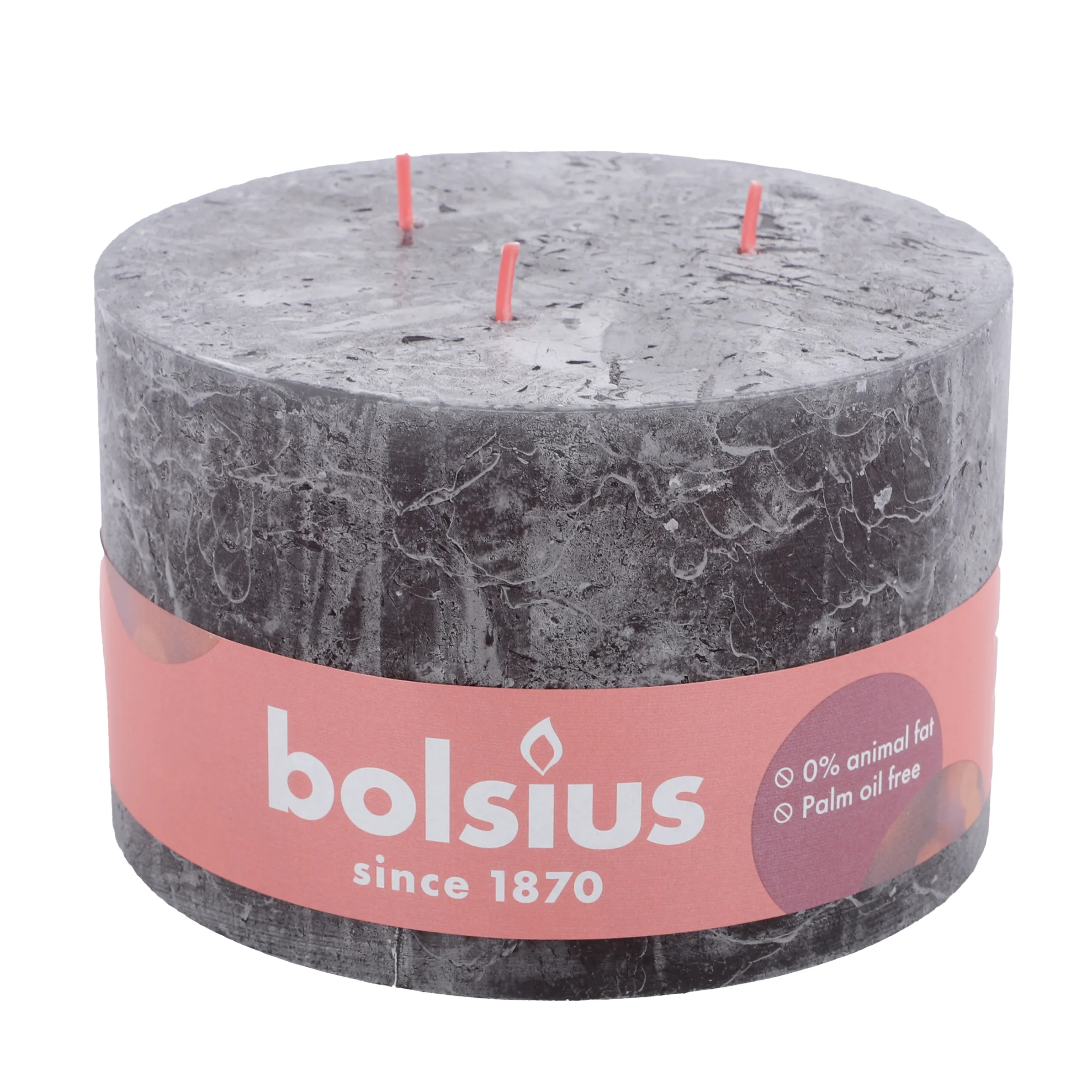 bolsius Stumpenkerze Rustik 3 Docht Grau 886564 GR 1