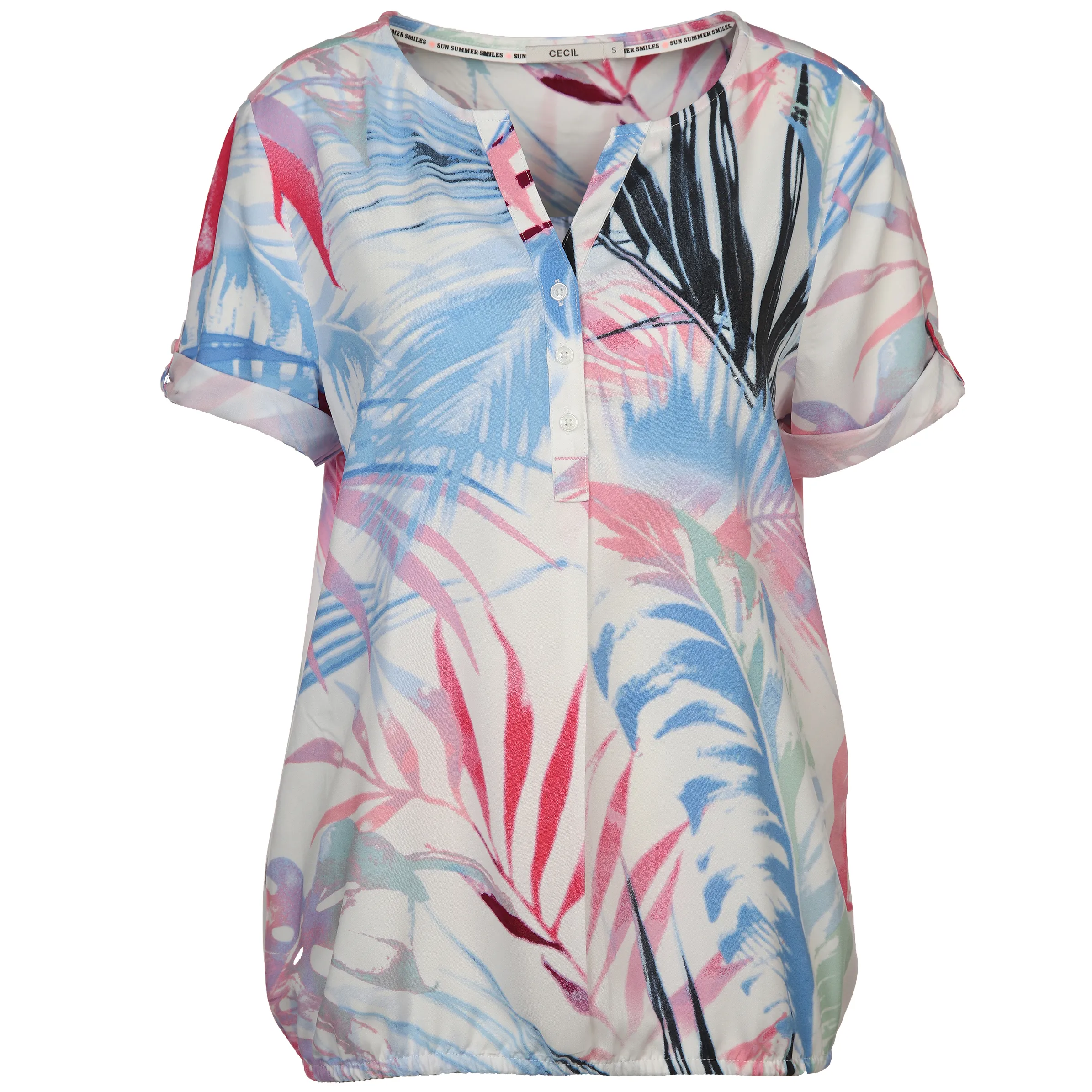 Cecil B343970 TOS Printed Split Neck Blouse Weiß 883097 33474 1 Cecil B343970 TOS Printed Split Neck Blouse Weiß 883097 33474 1