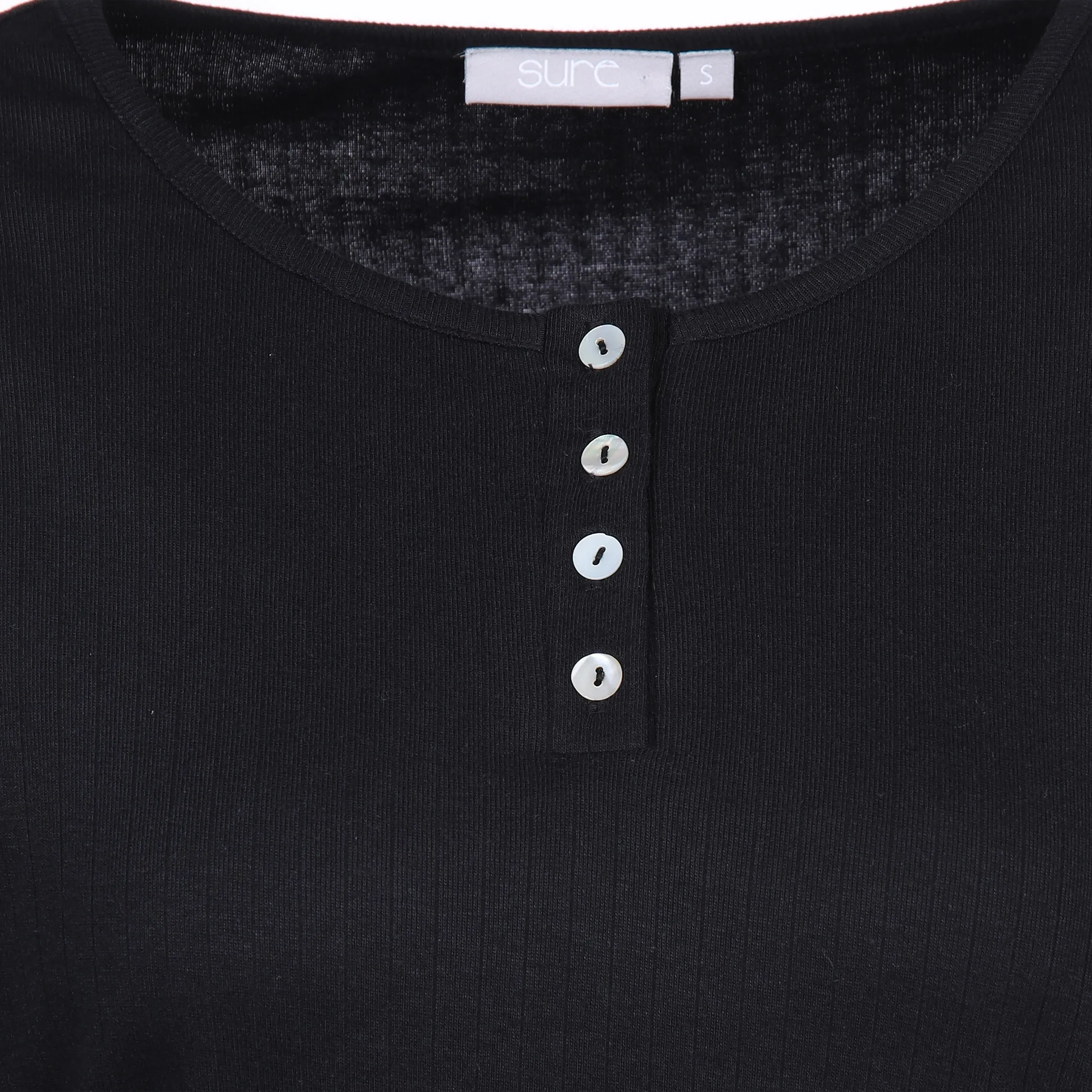 Sure Da. Schlafshirt gerippt mit Kn Schwarz 884771 SCHWARZ 3