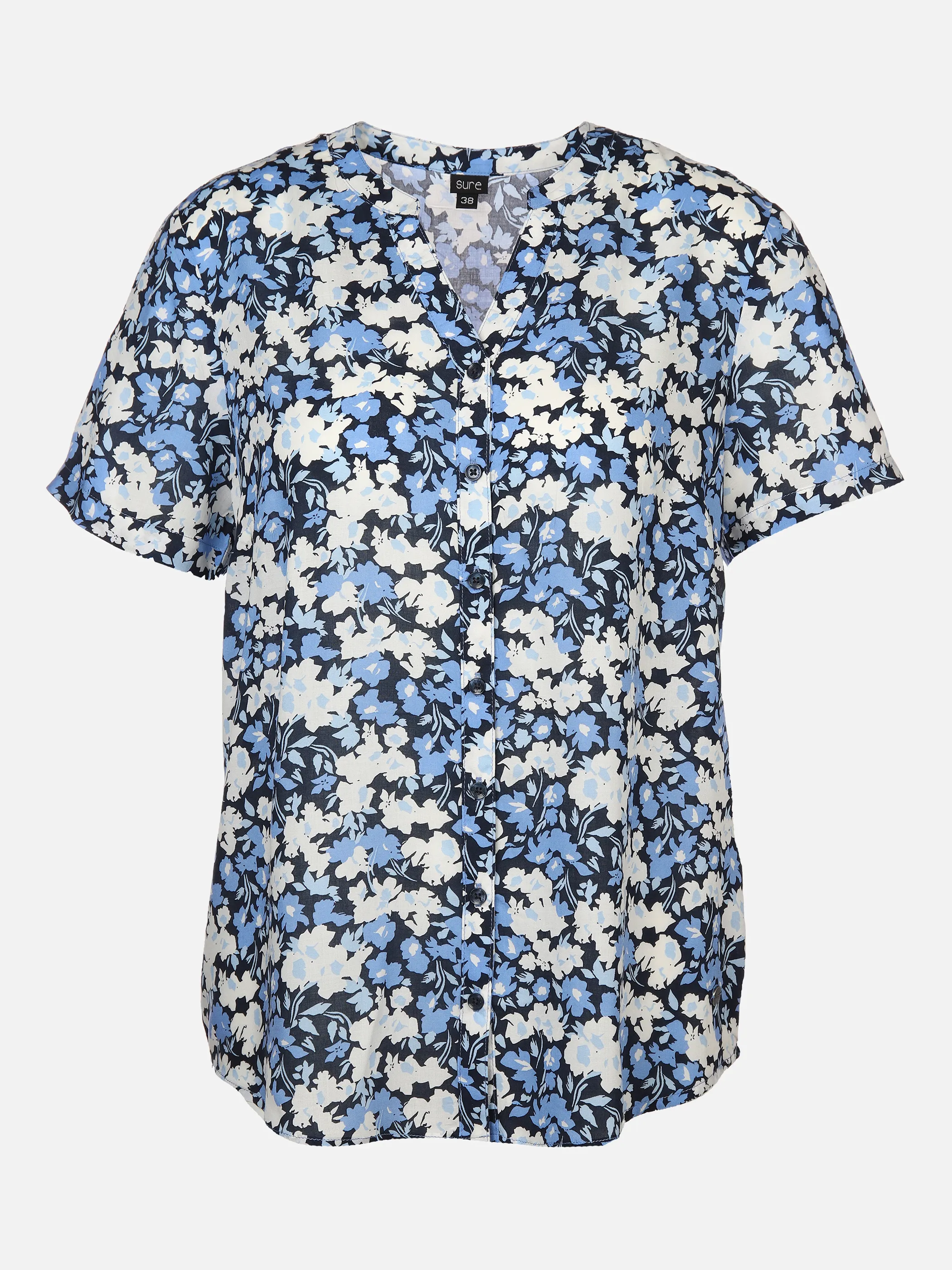 Sure Da-Halbarm Bluse m. Alloverpri Blau 876769 MITTELBLAU 1 Sure Da-Halbarm Bluse m. Alloverpri Blau 876769 MITTELBLAU 1
