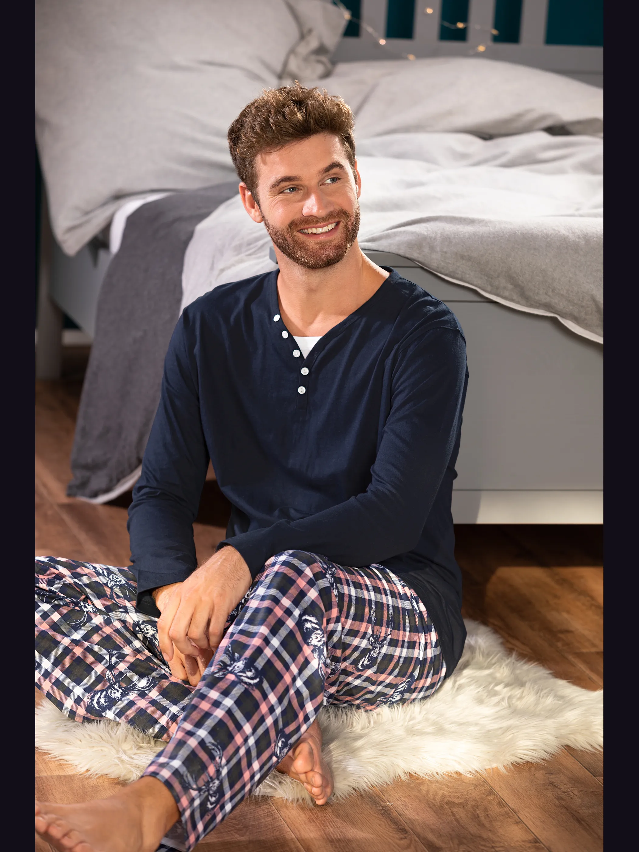 Jim Spencer He Pyjama Serafinoshirt + Hose Blau 870323 BLUE CHECK 3 Jim Spencer He Pyjama Serafinoshirt + Hose Blau 870323 BLUE CHECK 3