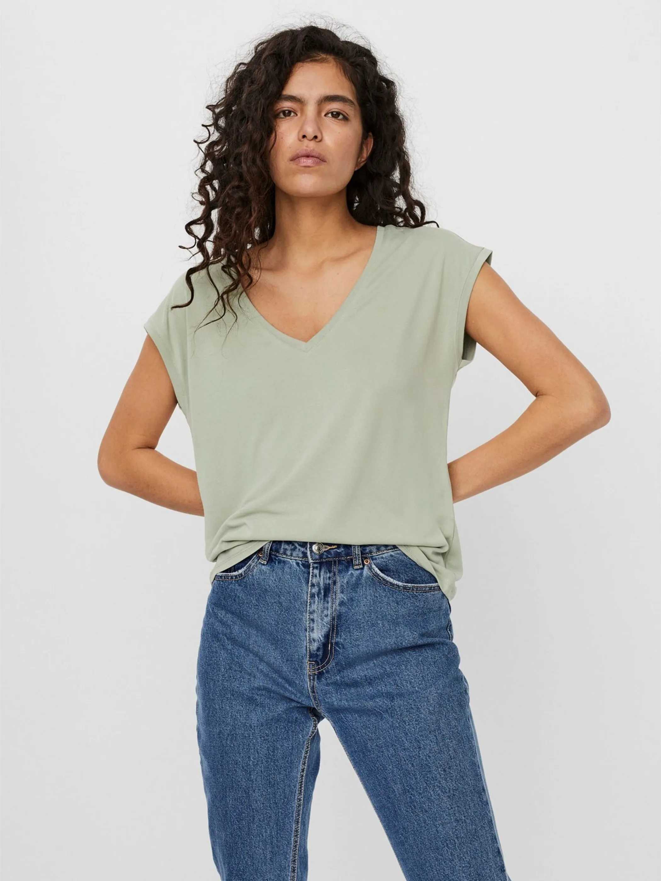 Vero Moda 10247666 VMFILLI SS V-NECK TEE Grün 852231 255335 2