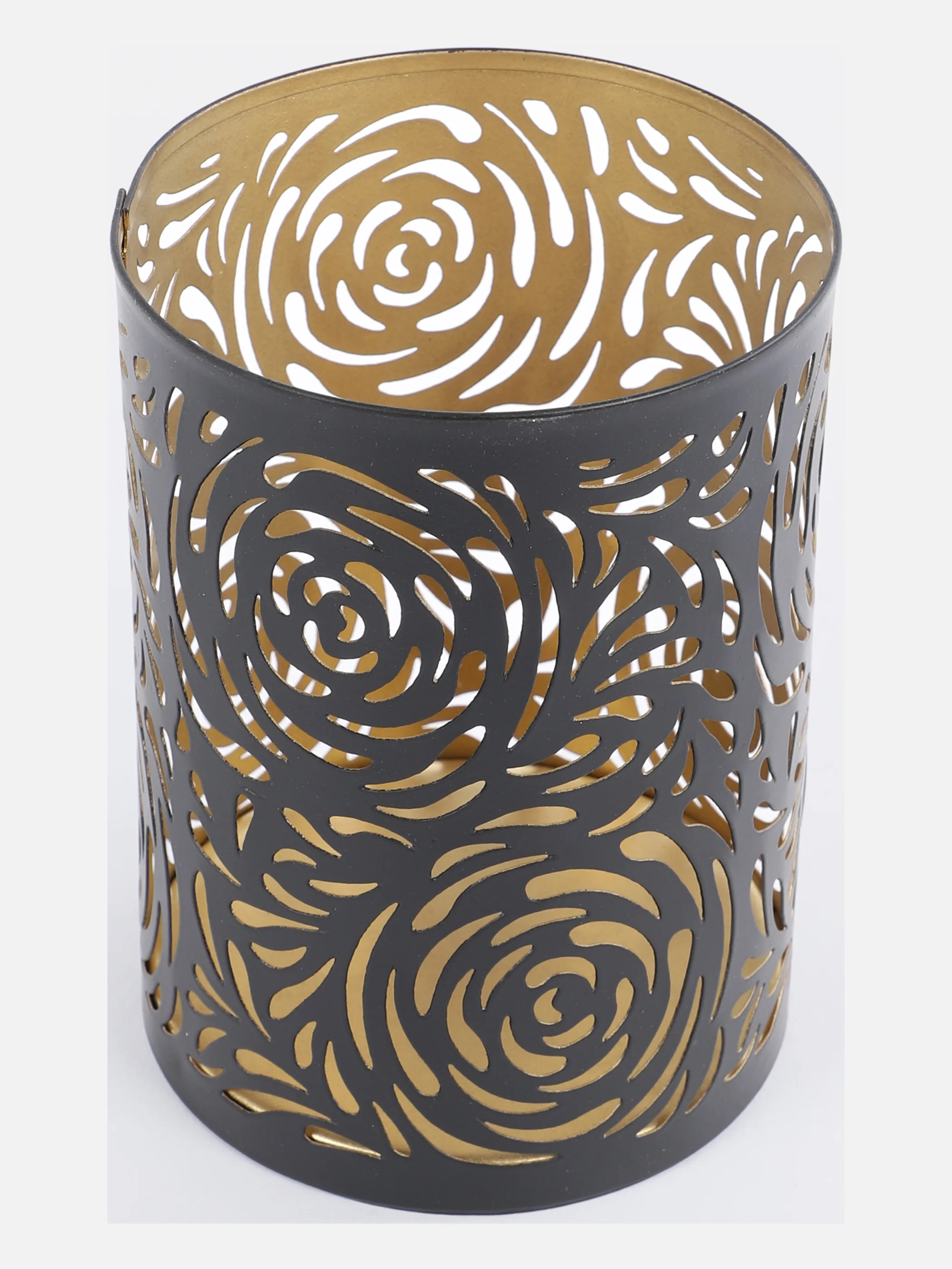 Deko Artikel Metall Laterne Rose rund 10x10 Schwarz 881264 SW/GO 1