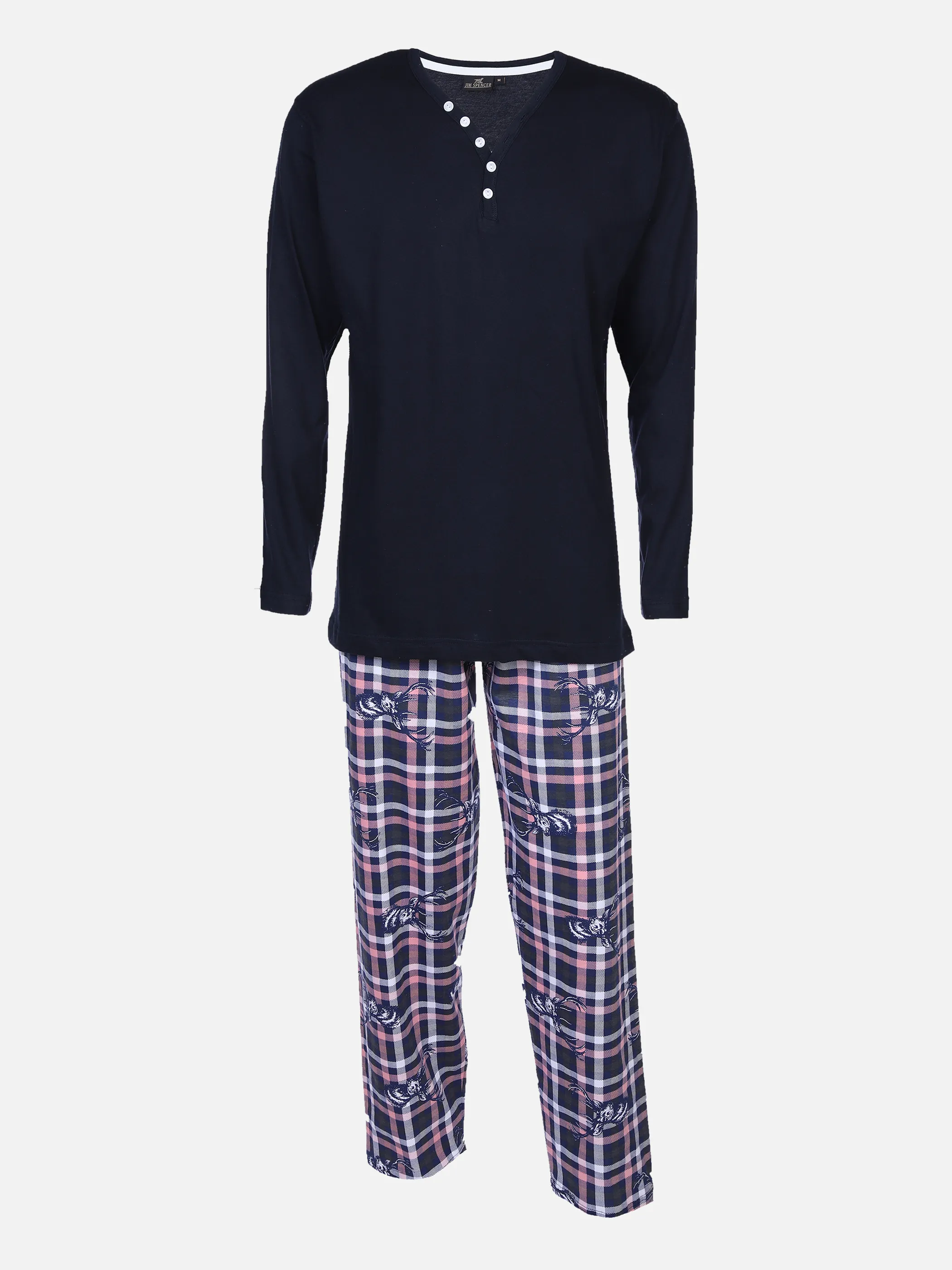 Jim Spencer He Pyjama Serafinoshirt + Hose Blau 870323 BLUE CHECK 1