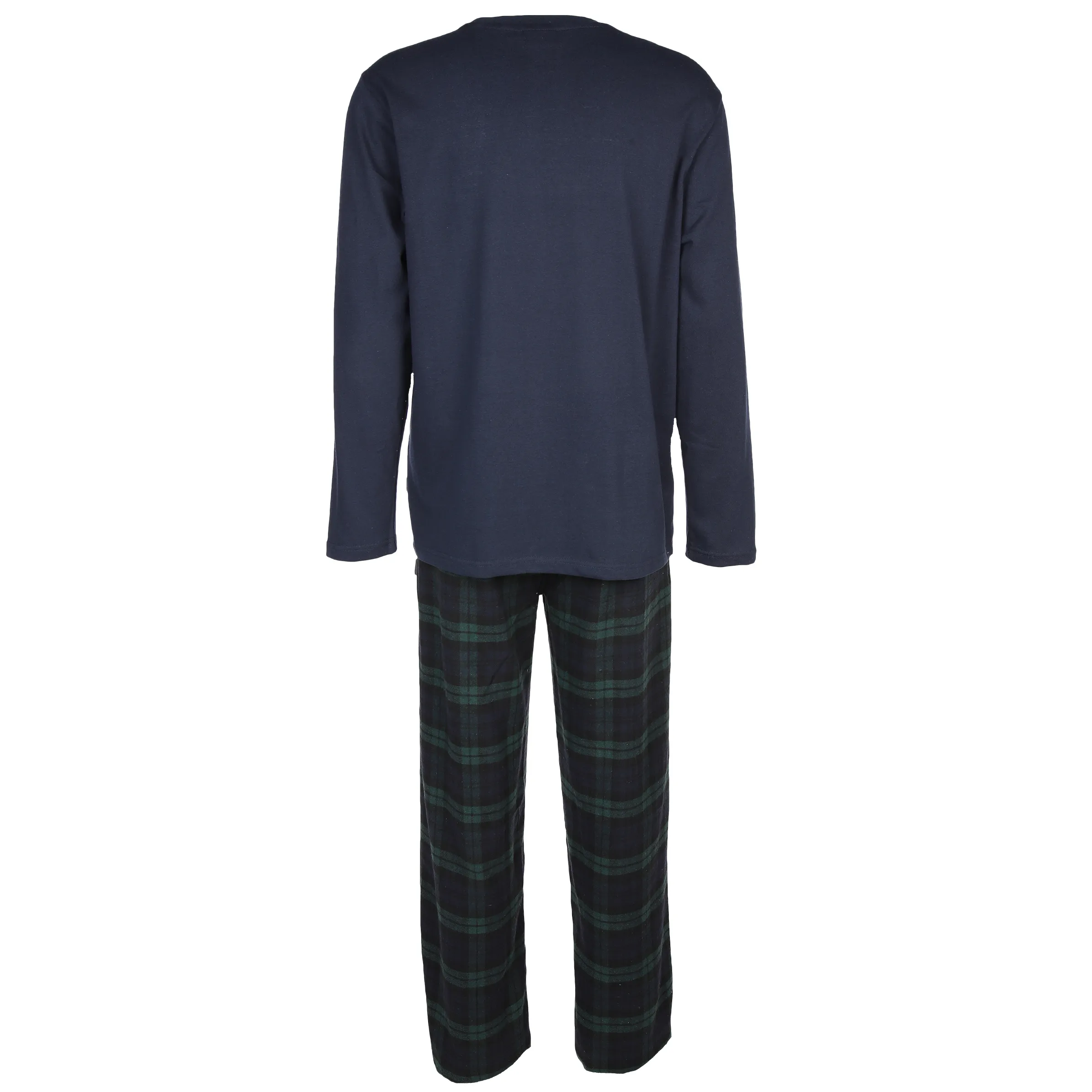 Jim Spencer He. Pyjama Flanell Hose karriert Shirt uni Blau 881546 NAVY 2