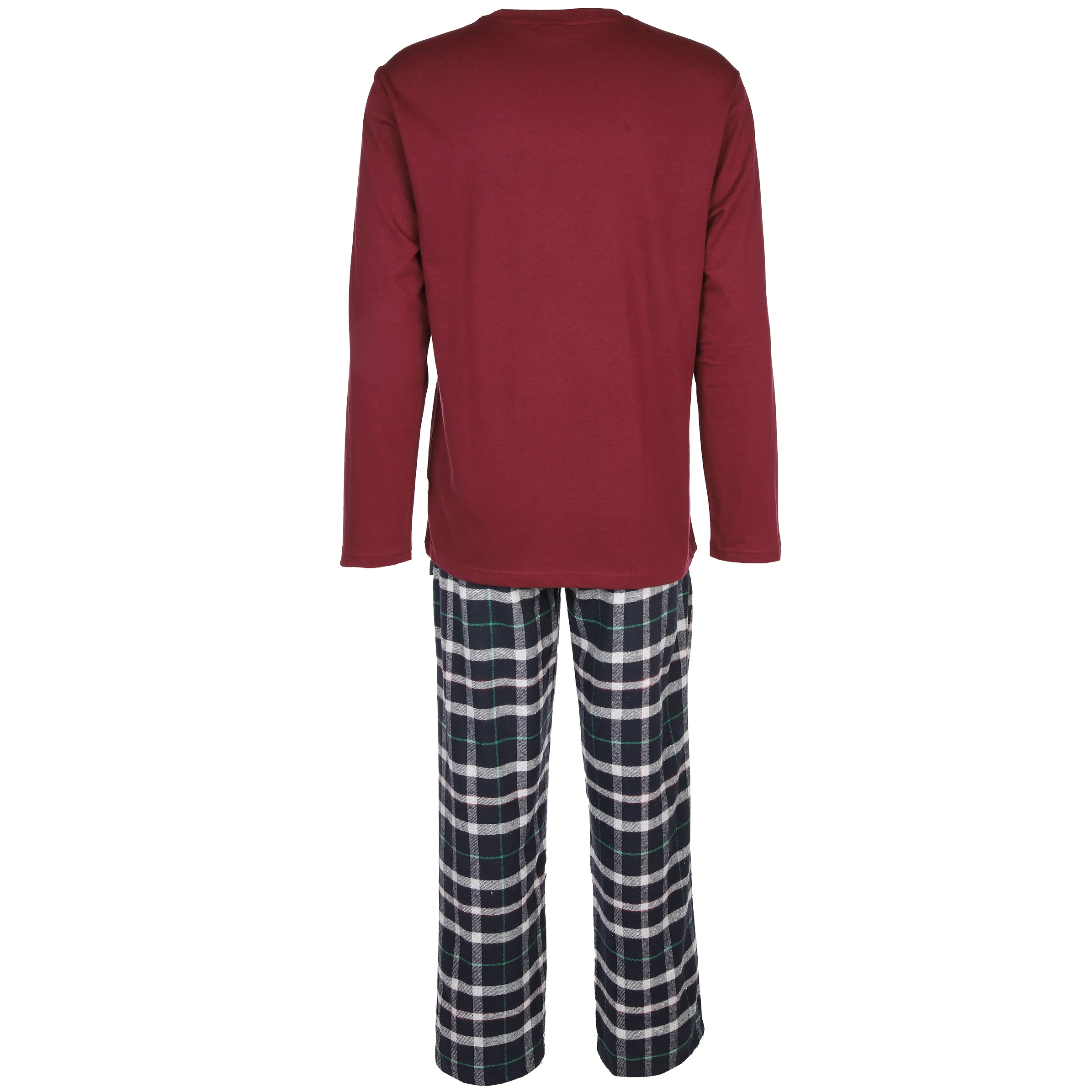 Jim Spencer He. Pyjama Flanell Hose karriert Shirt uni Rot 881546 BORDO 2