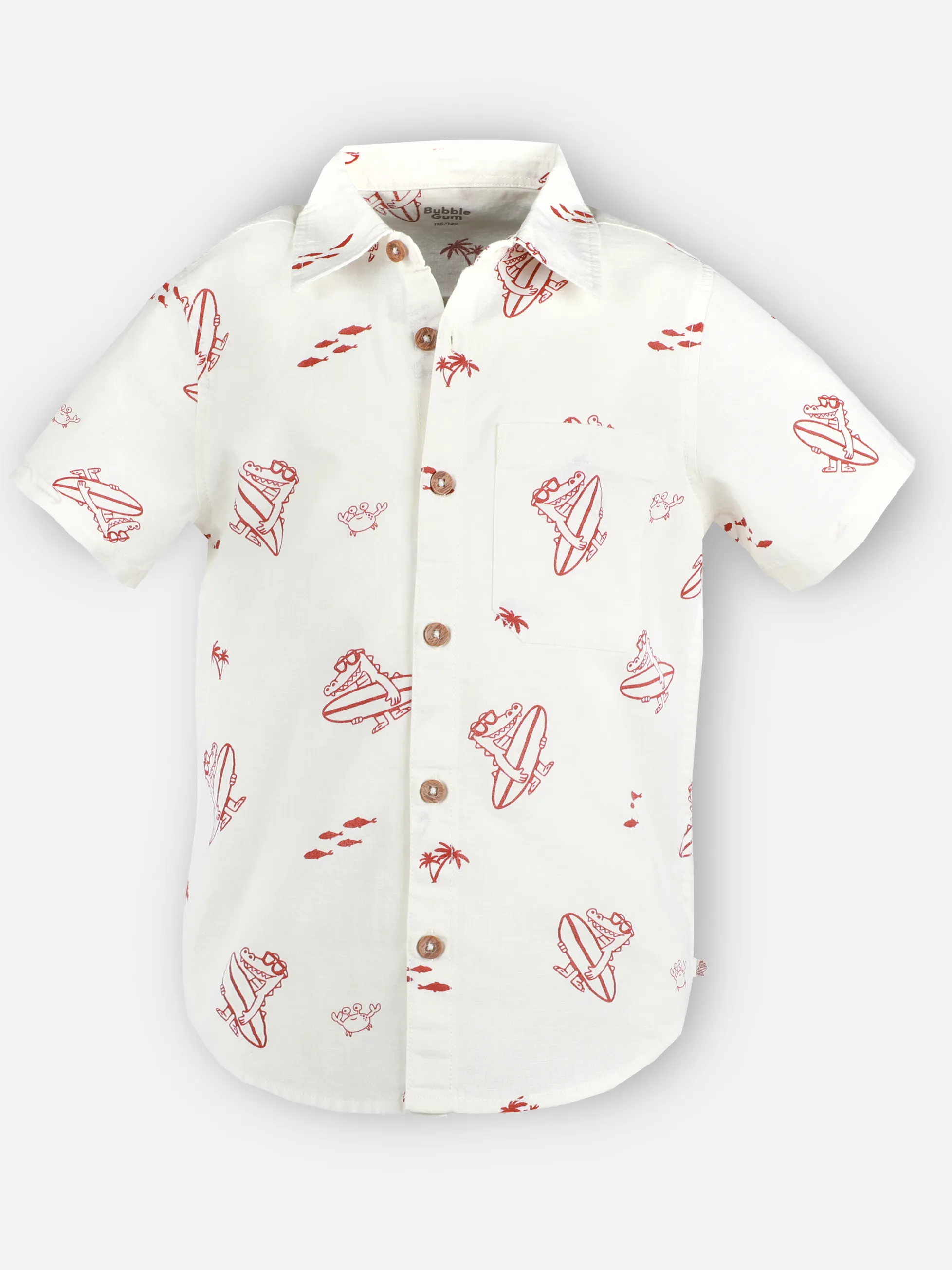 Bubble Gum KJ Kurzarm Hemd mit Dinosurfer AOP in offwhite Weiß 918878 OFFWHITE 1