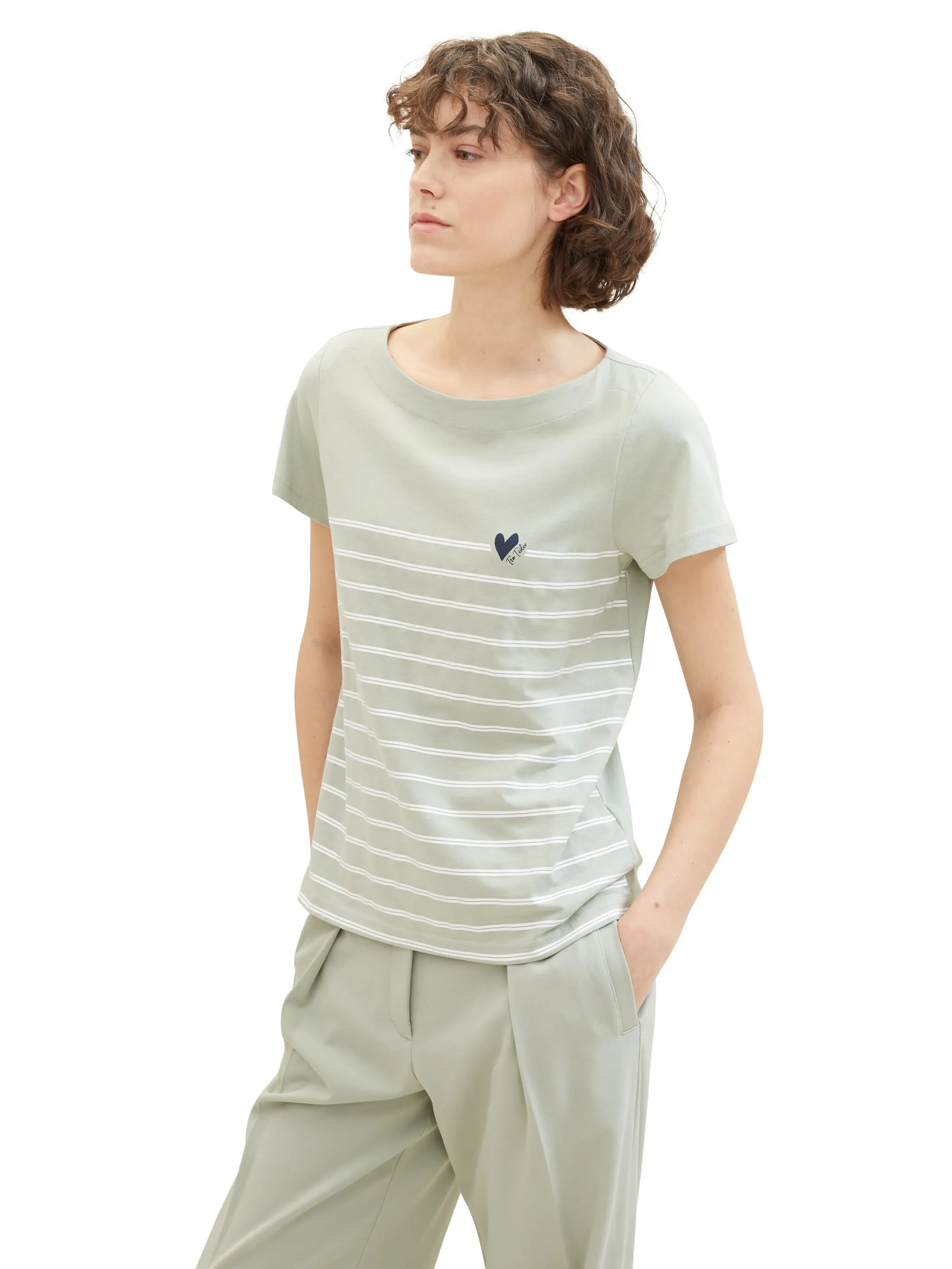 Tom Tailor 1041289 T-shirt boat neck stripe Grün 890606 34895 3