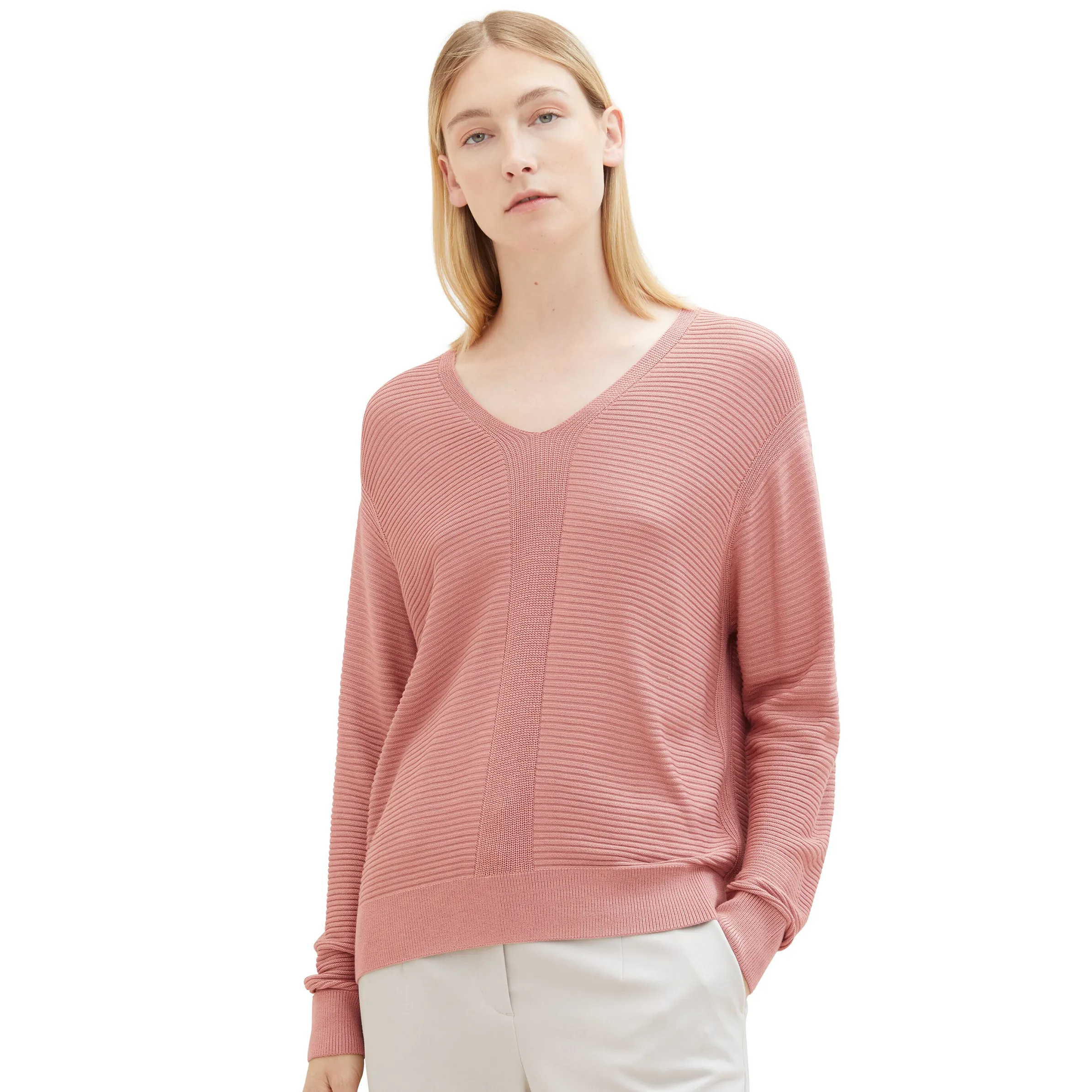 Tom Tailor 1037752 Knit rib v-neck Rosa 883869 32224 3