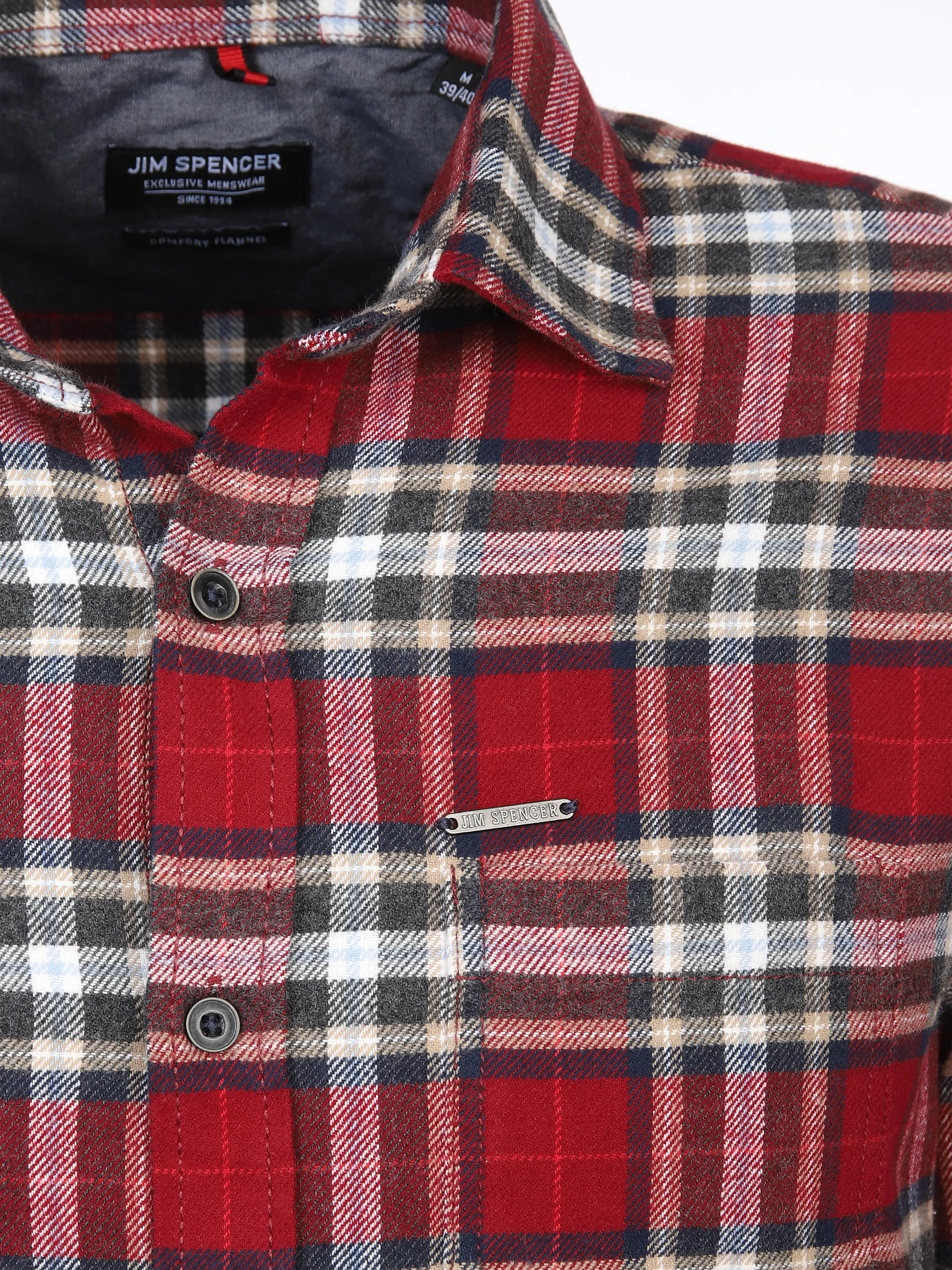 Jim Spencer He. Flanellhemd 1/1 Arm brushed Rot 897673 RED 3