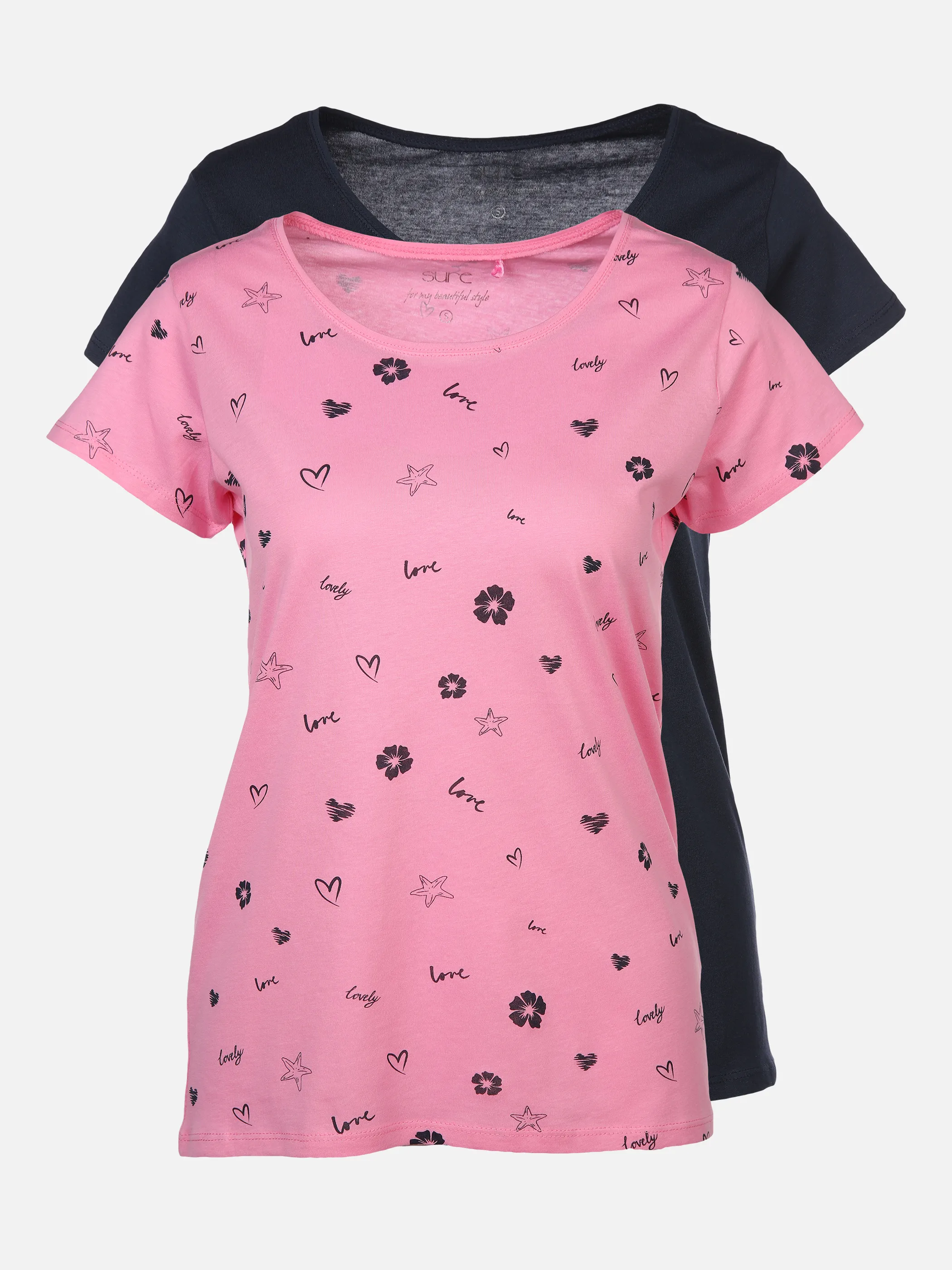 Sure Da-T-Shirt 2er-Pack Druck/Uni Pink 875240 FLAM/NAVY 1 Sure Da-T-Shirt 2er-Pack Druck/Uni Pink 875240 FLAM/NAVY 1