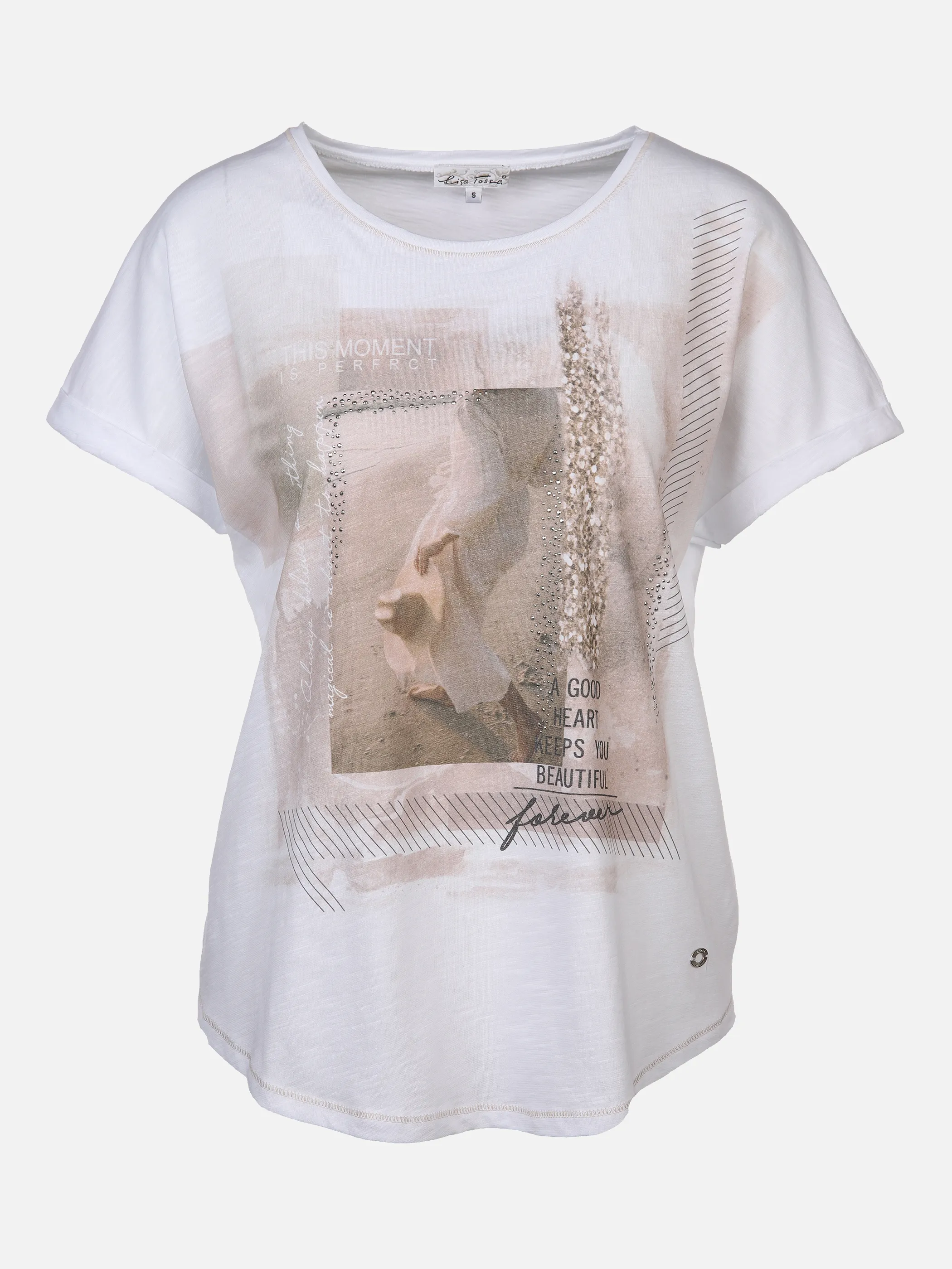 Damen Shirt mit Frontprint | WEIß/BEIGE | noSize | 877933-weissbeige