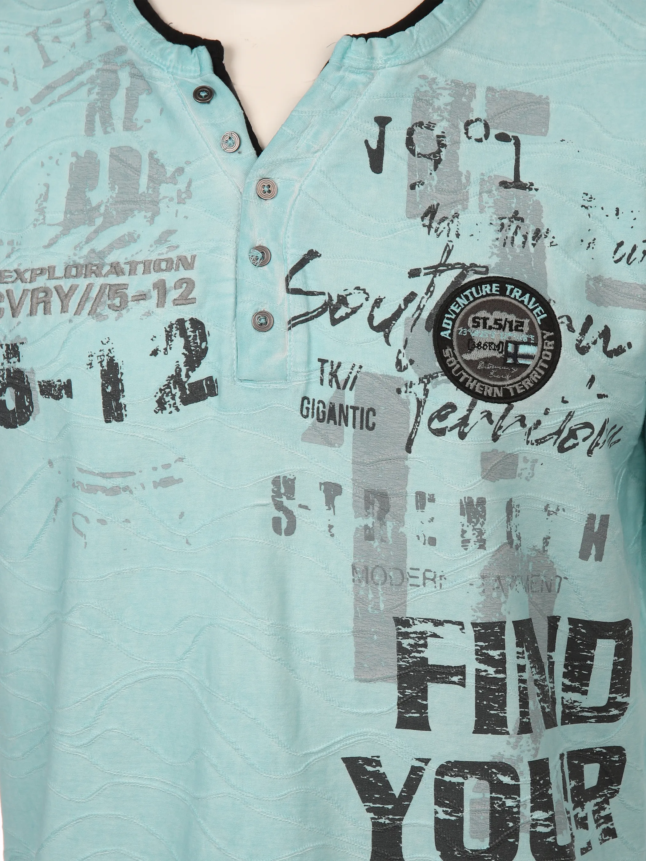 Southern Territory He. Henleyshirt 2in1 Jacq uard 1/2 Arm Blau 894393 AQUA 3