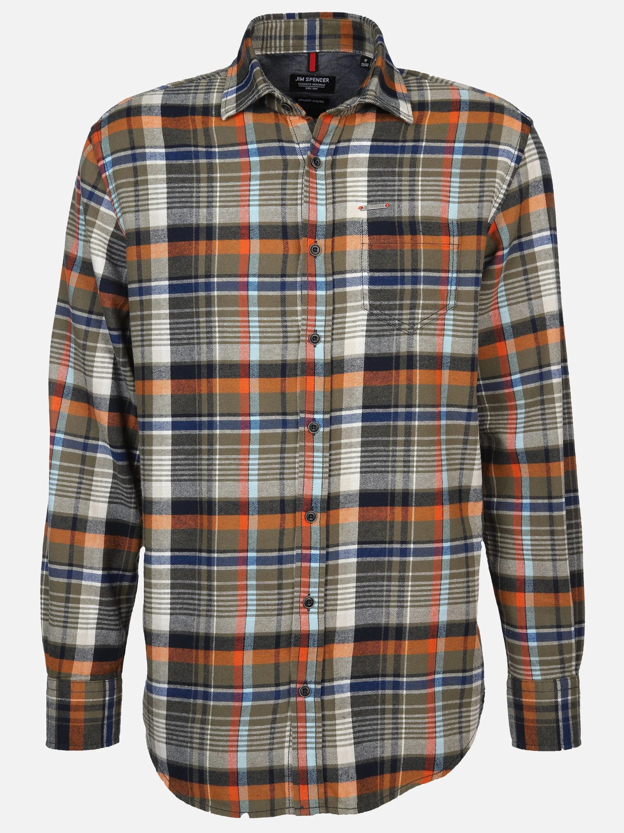 Jim Spencer He. Flanellhemd 1/1 Arm brushed Oliv 897673 KHAKI 1
