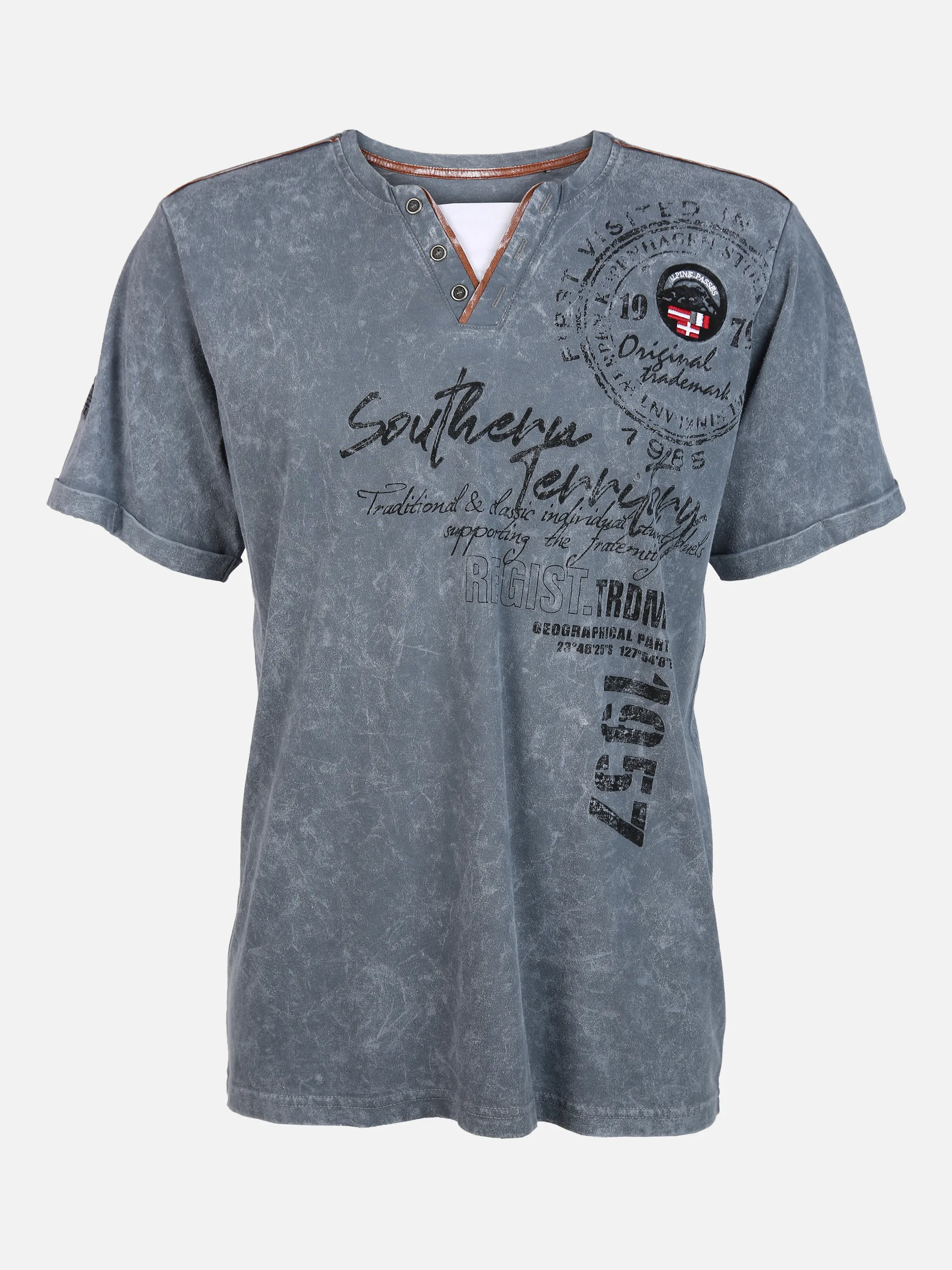 Herren Henleyshirt mit Print und vielen Details | LT´GREY | XXL 
