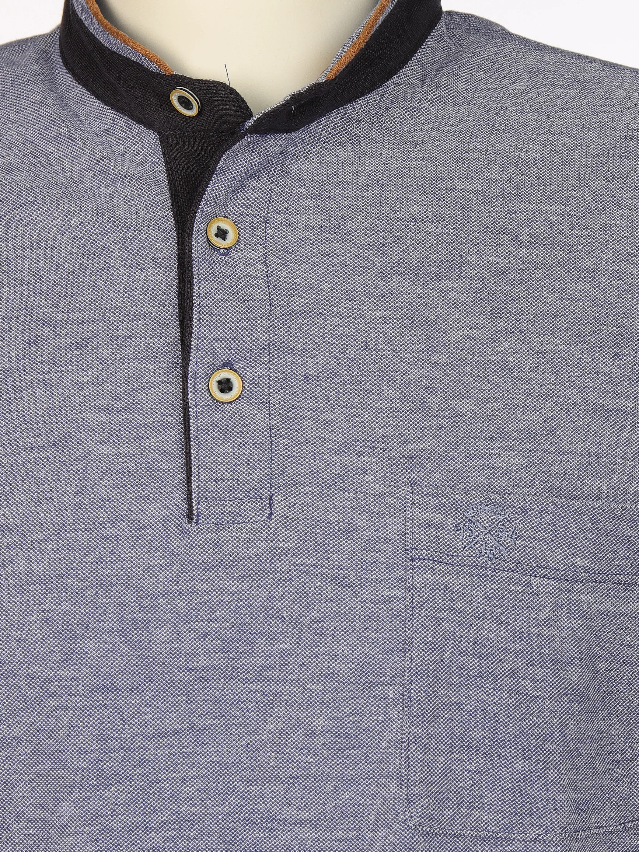 Jim Spencer He. Stehkragenshirt 1/2 Arm twisted Blau 906251 JEANSBLUE 3