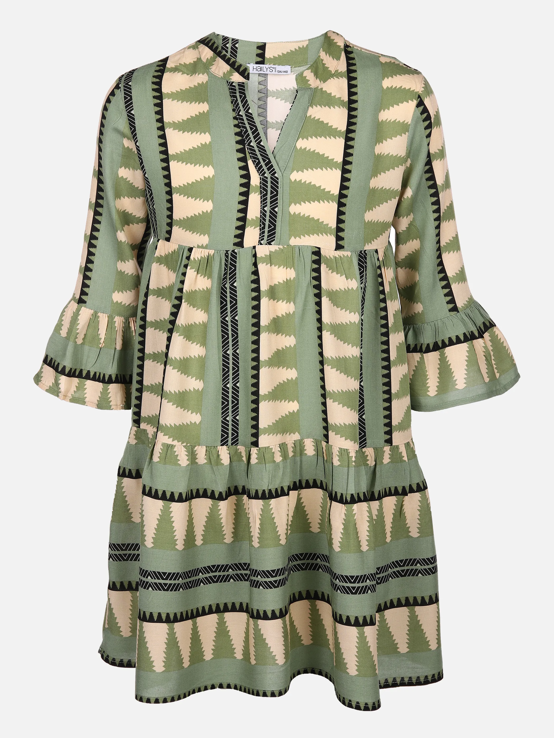 Relco Damen Tonic Grün/Gold Kurzärmelig Tunika Kleid