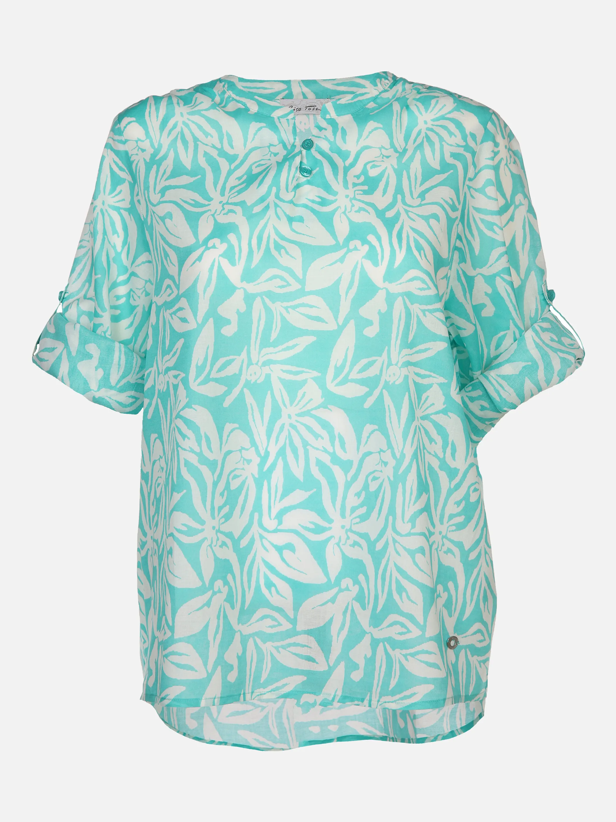 Lisa Tossa Da-Bluse Alloverprint, 3/4 Arm Blau 874698 AQUA/WEIß 1