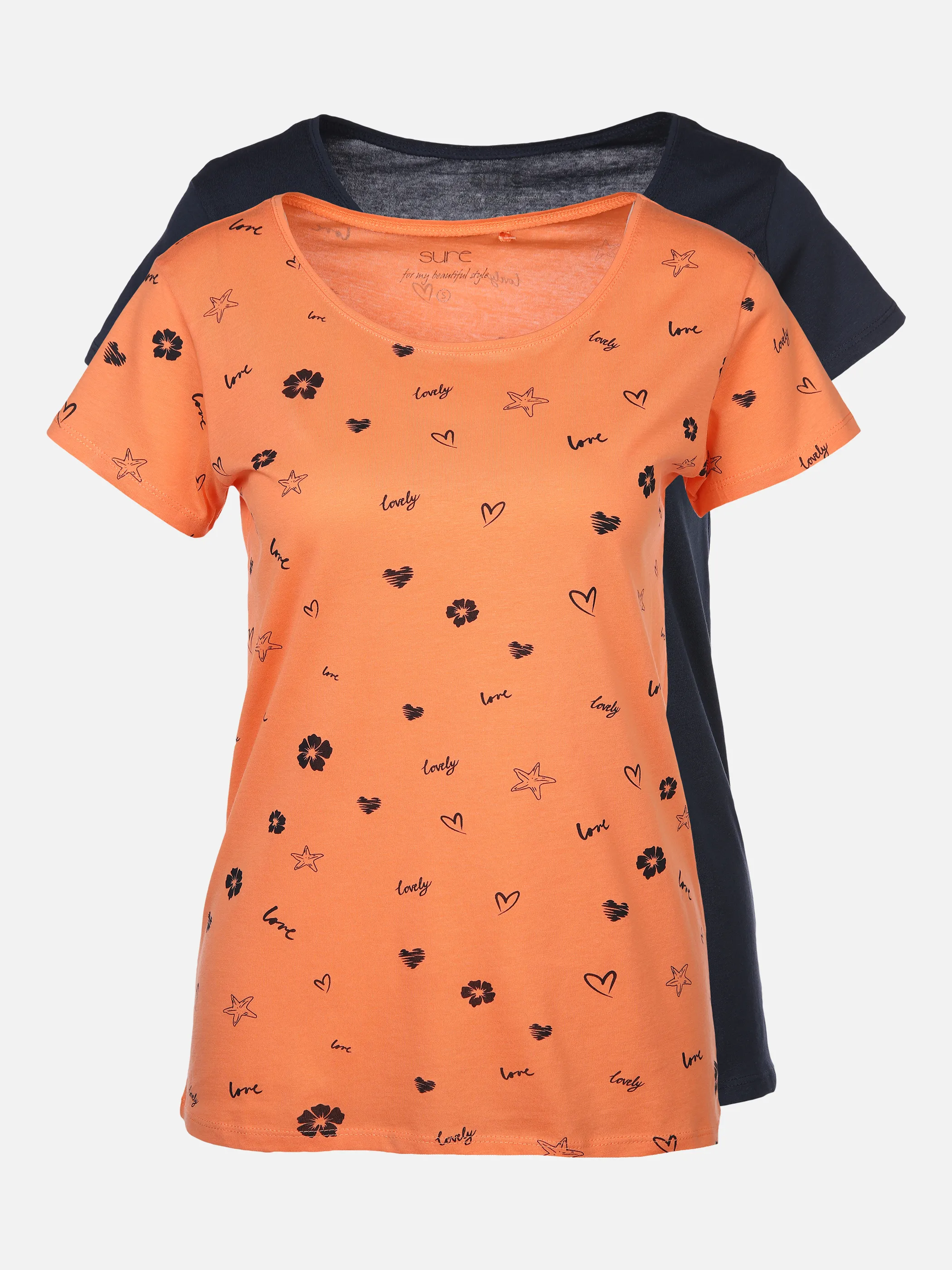 Sure Da-T-Shirt 2er-Pack Druck/Uni Orange 875240 MEL/NAVY 1