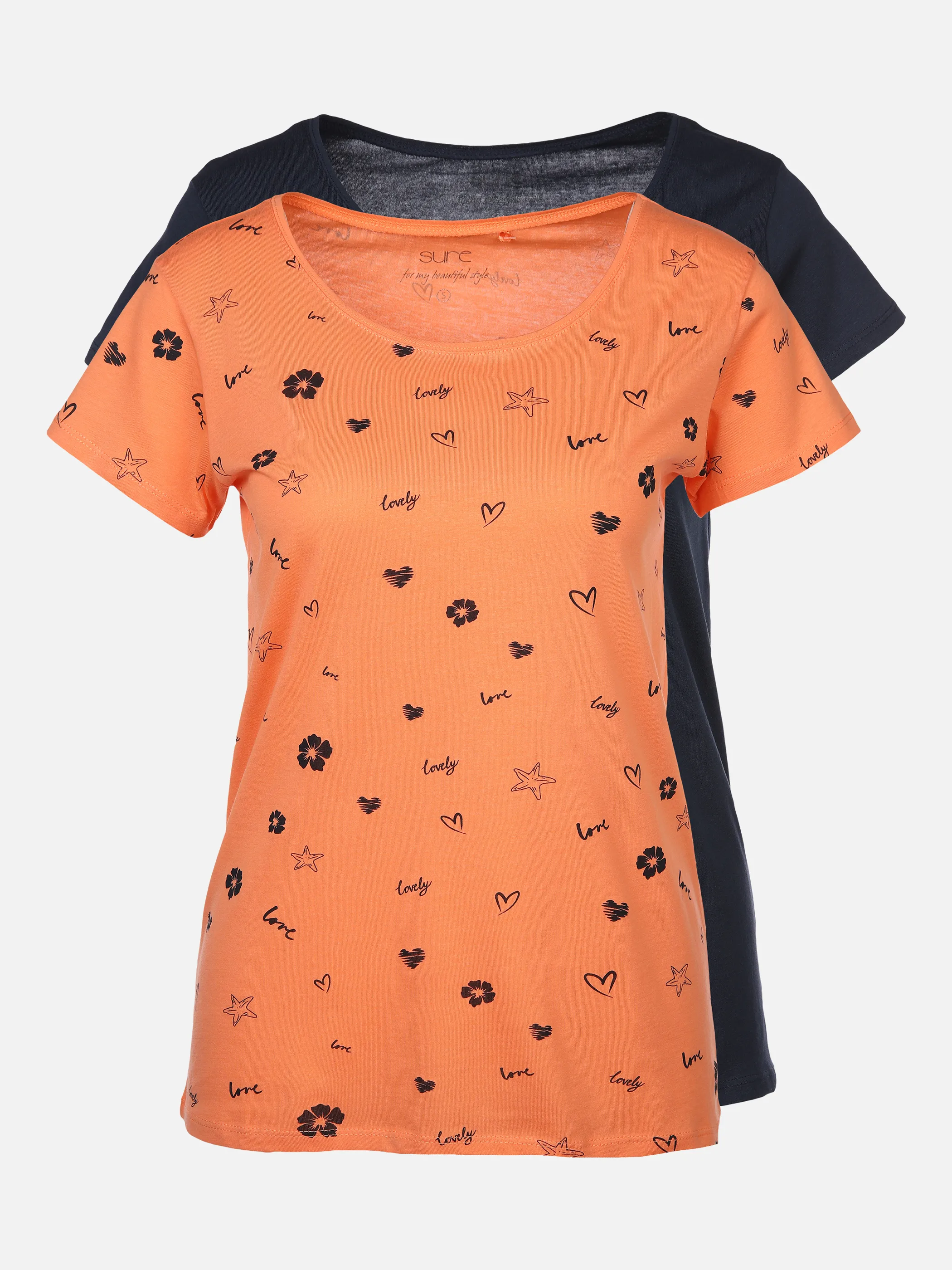 Sure Da-T-Shirt 2er-Pack Druck/Uni Orange 875240 MEL/NAVY 1 Sure Da-T-Shirt 2er-Pack Druck/Uni Orange 875240 MEL/NAVY 1