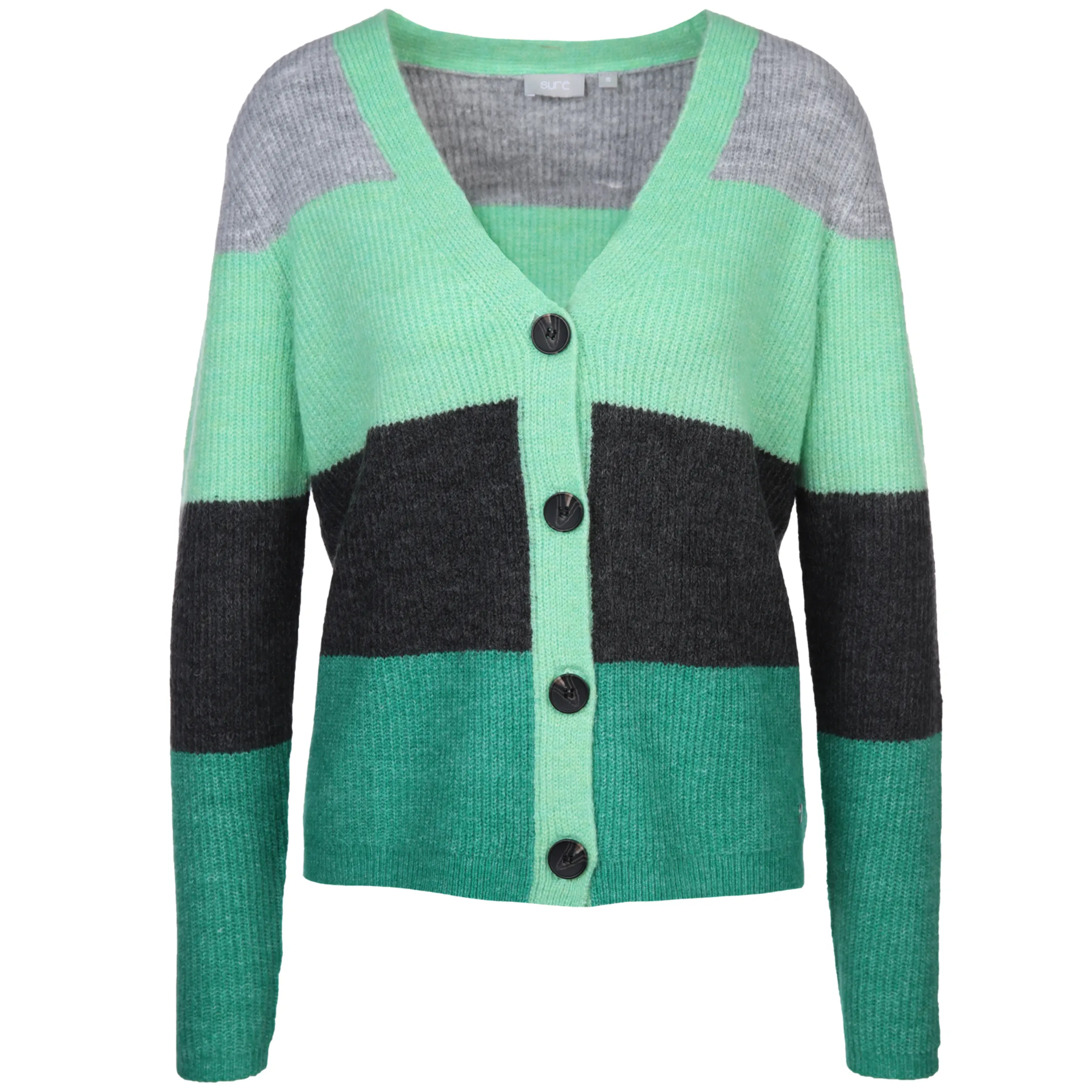 Sure Da-Cardigan gestreift Grün 880927 GRÜN/GRAU 1 Sure Da-Cardigan gestreift Grün 880927 GRÜN/GRAU 1