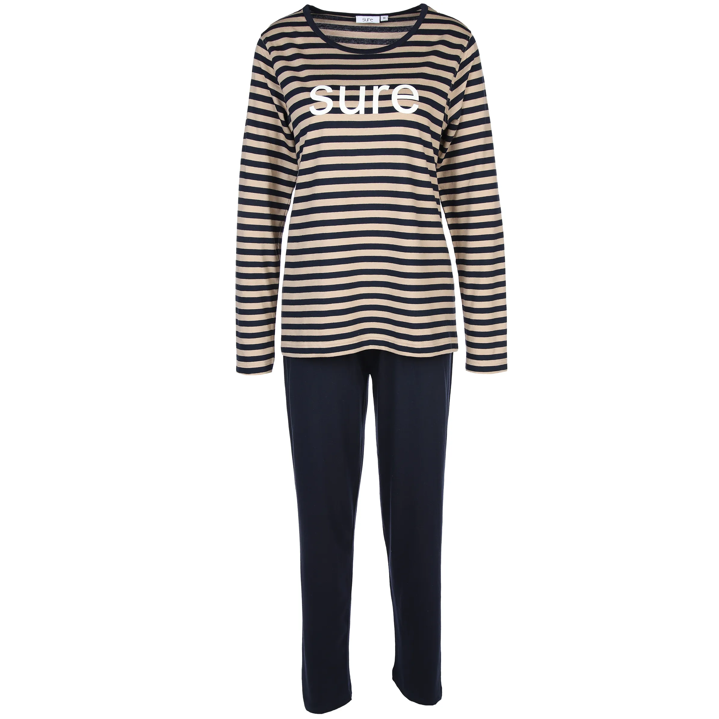 Sure Da. Pyjama lang Shirt gestreif Blau 881539 NAVY/CAMEL 1