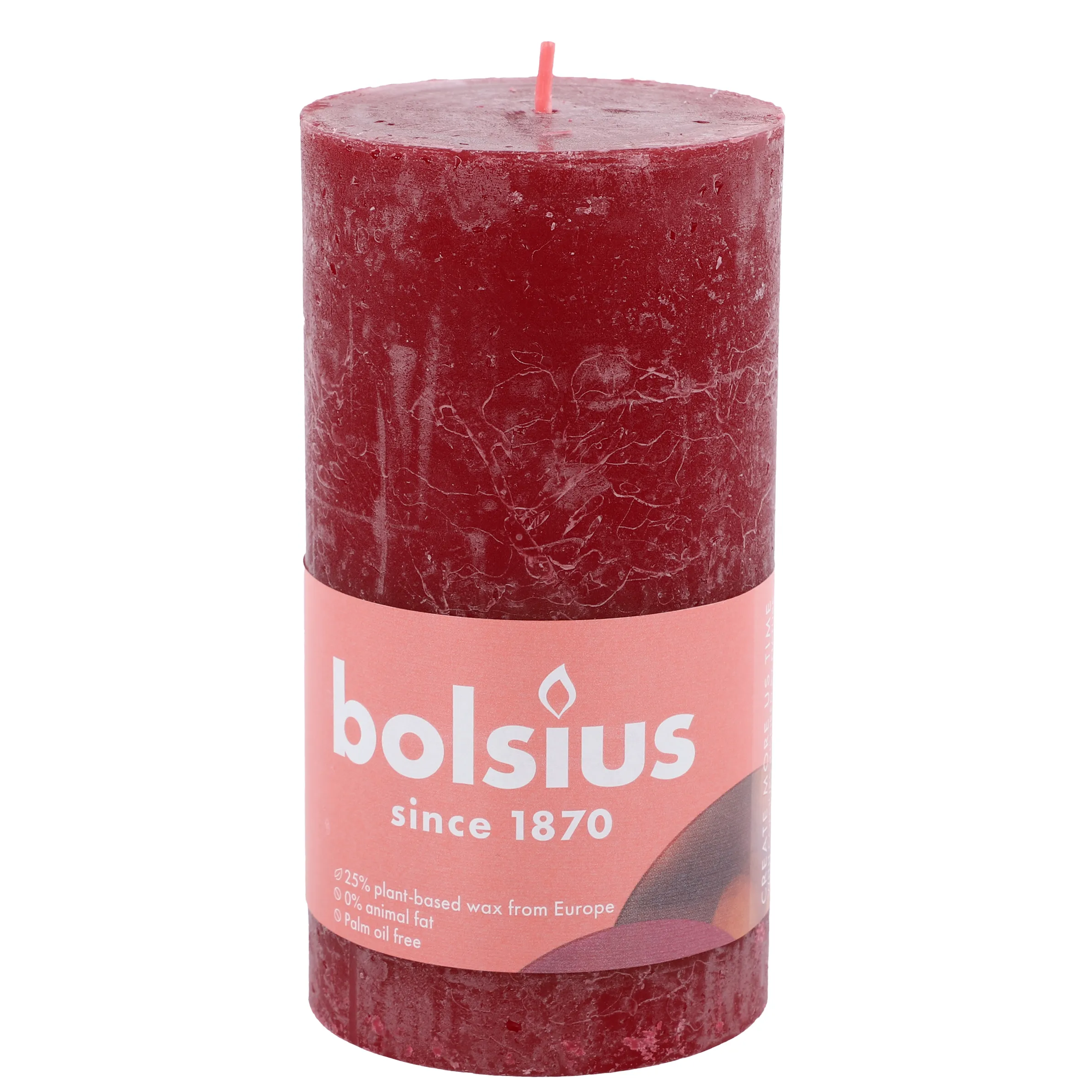 bolsius Stumpenkerze Rustik 138/68mm Rot 886514 SAMTROT 1