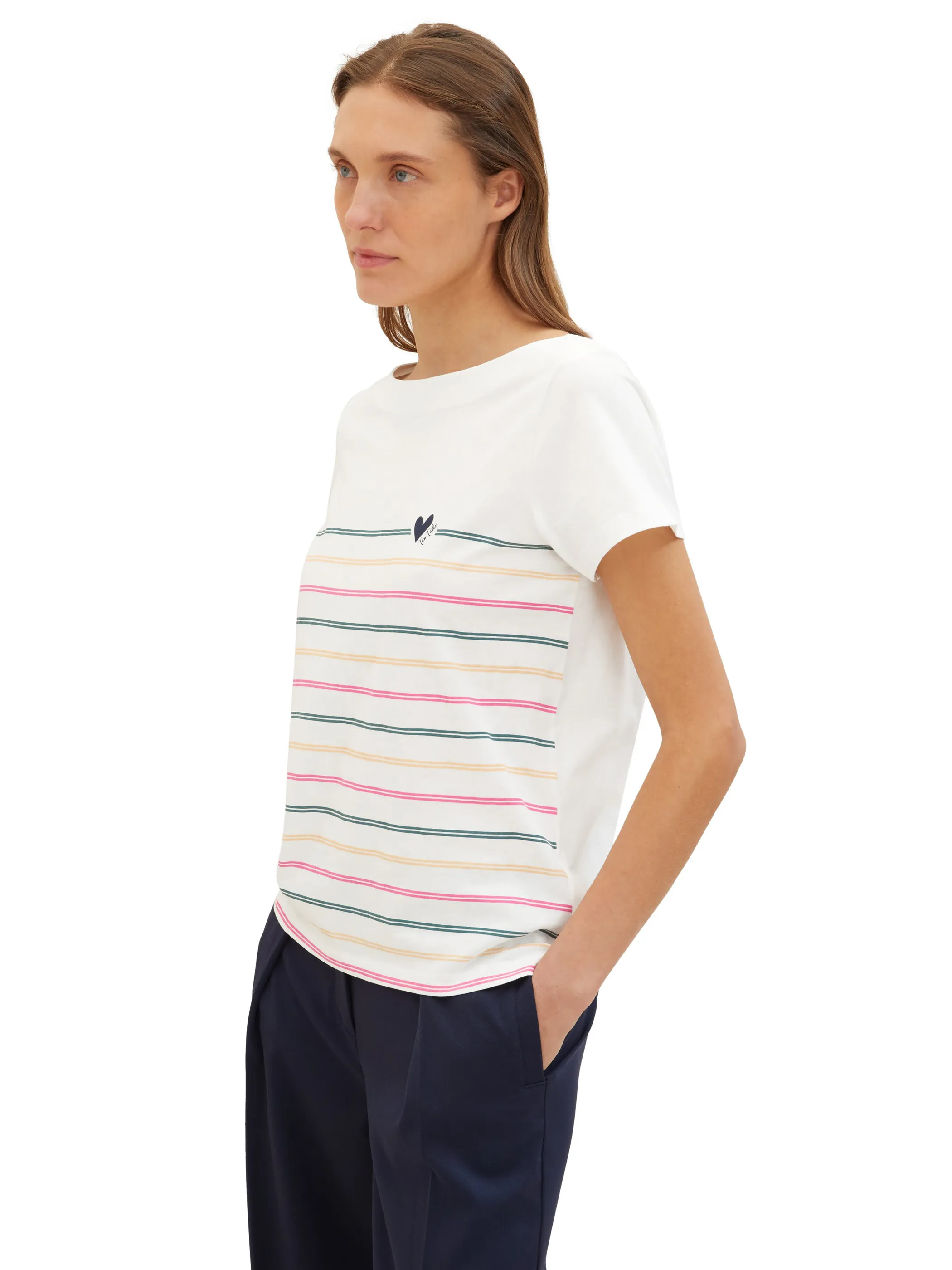 Tom Tailor 1041289 T-shirt boat neck stripe Weiß 890606 10315 3